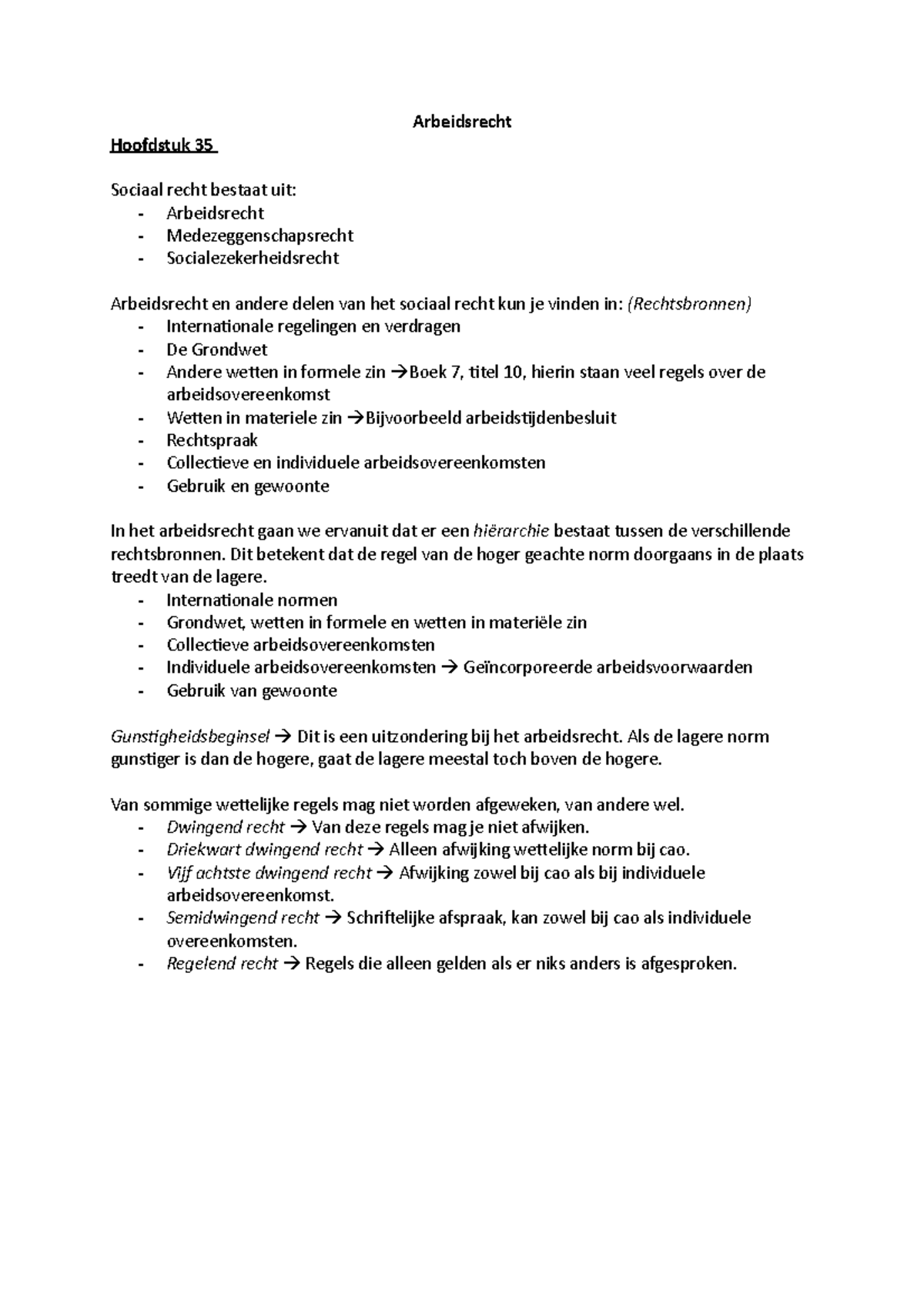 Arbeidsrecht Samenvatting - Arbeidsrecht Hoofdstuk 35 Sociaal Recht ...