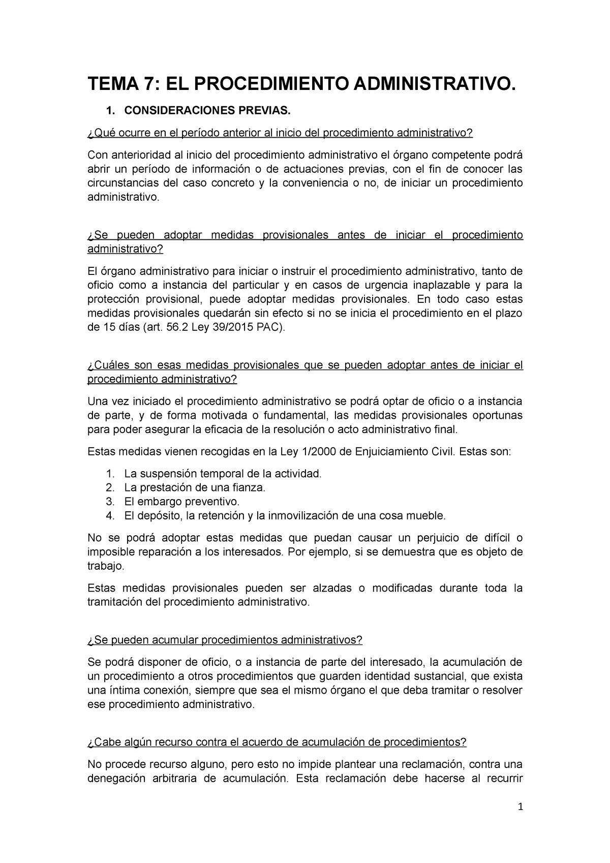 Tema 7 Apuntes 7 Tema 7 El Procedimiento Administrativo 1