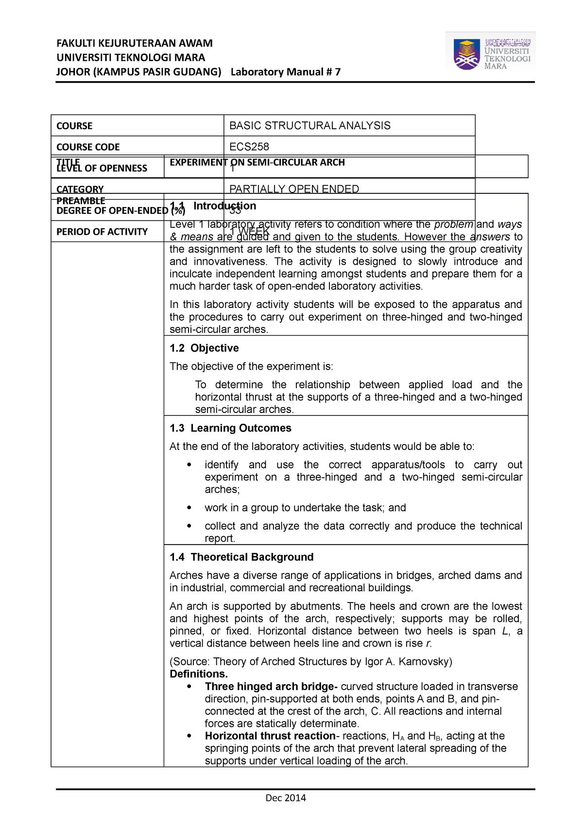 8. LAB SEMI Circular ARCH Level 0 - UNIVERSITI TEKNOLOGI MARA JOHOR ...