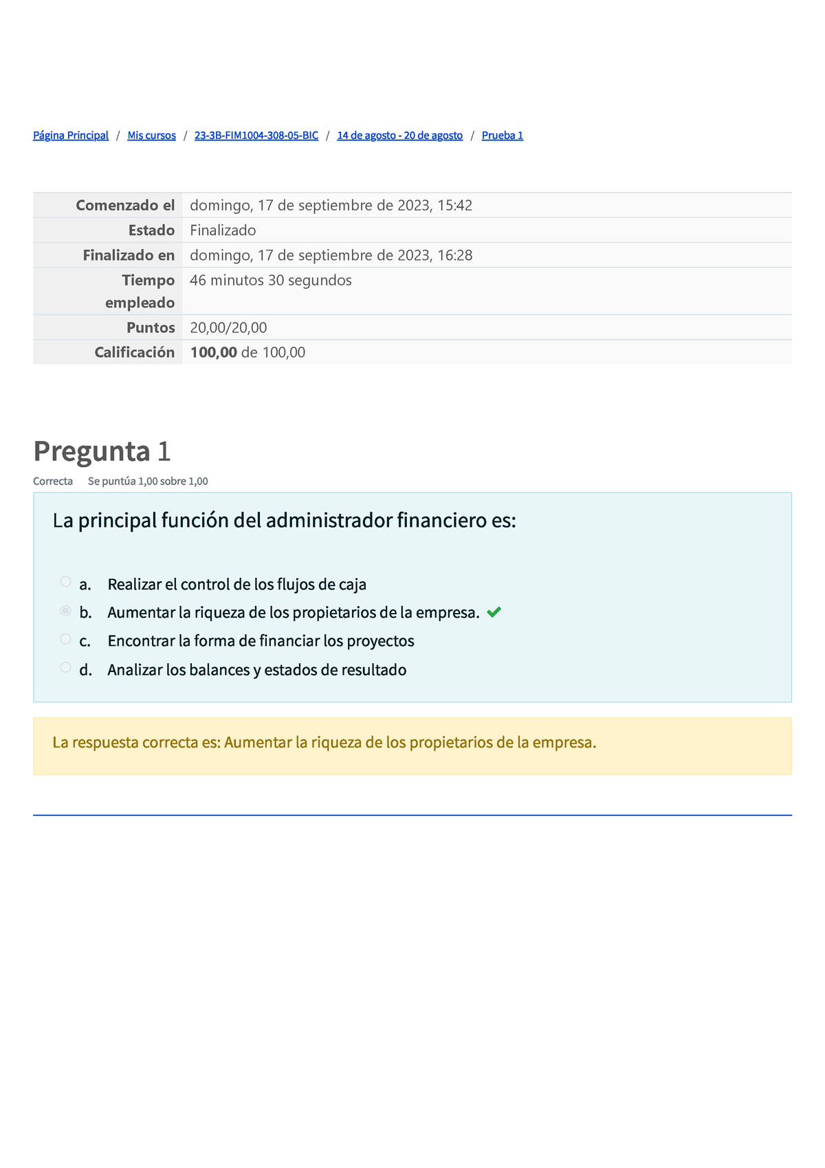 Prueba 1 Finanzas JAI - Página Principal / Mis Cursos / 23-3B-FIM1004 ...