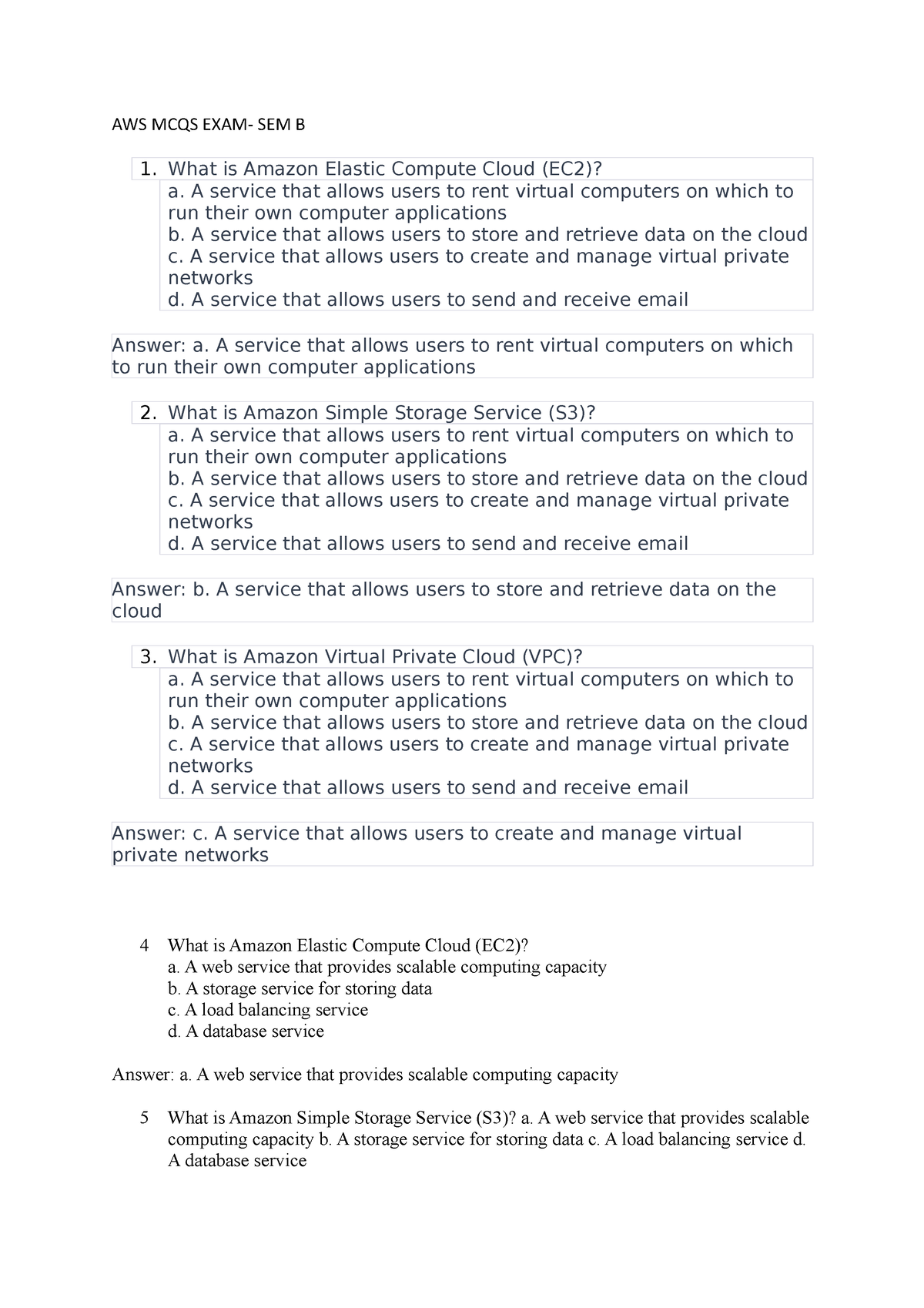 AWS MCQS EXAM -1 SEM B - AWS MCQS EXAM -1 SEM B - AWS MCQS EXAM- SEM B ...