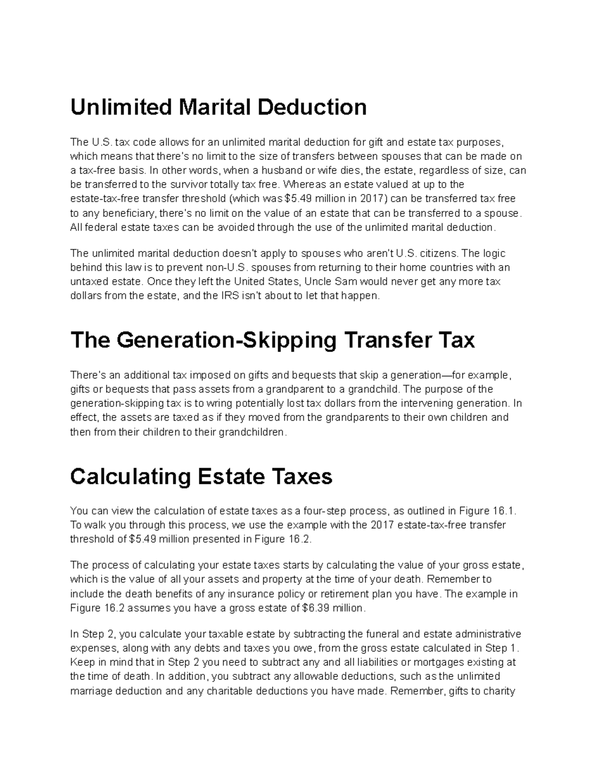 Consumer and family finances week 22 pt Unlimited Marital Deduction