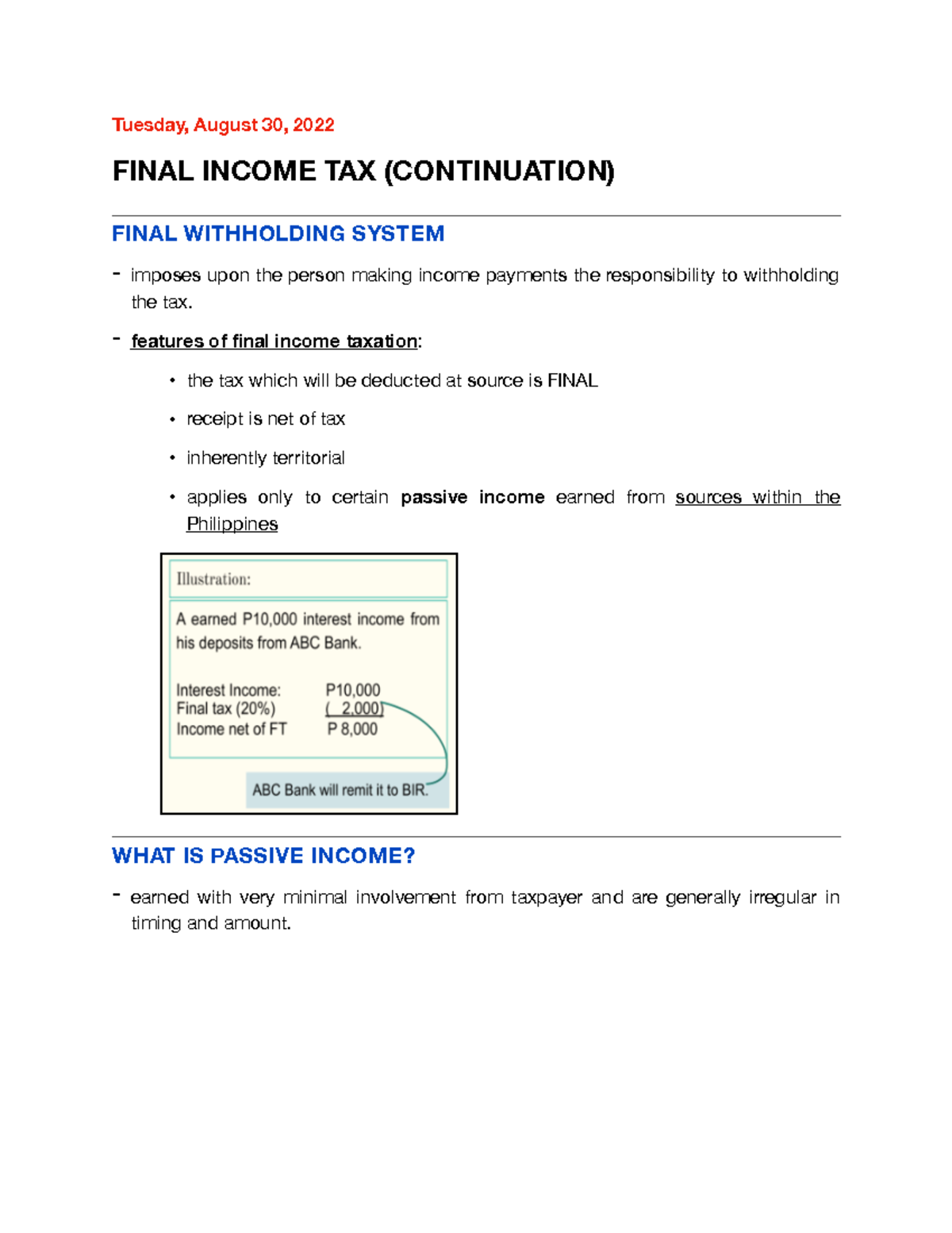 INC TAX - income taxation - Tuesday, August 30, 2022 FINAL INCOME TAX ...