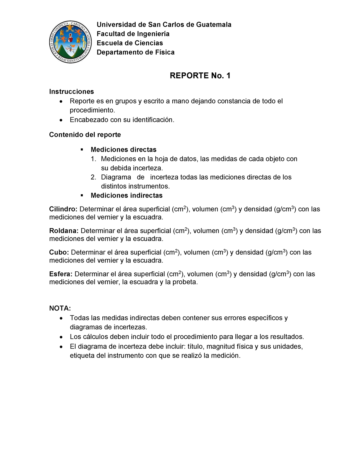 Guía De Reporte 1 Laboratorio De Fisica Básica Instrucciones