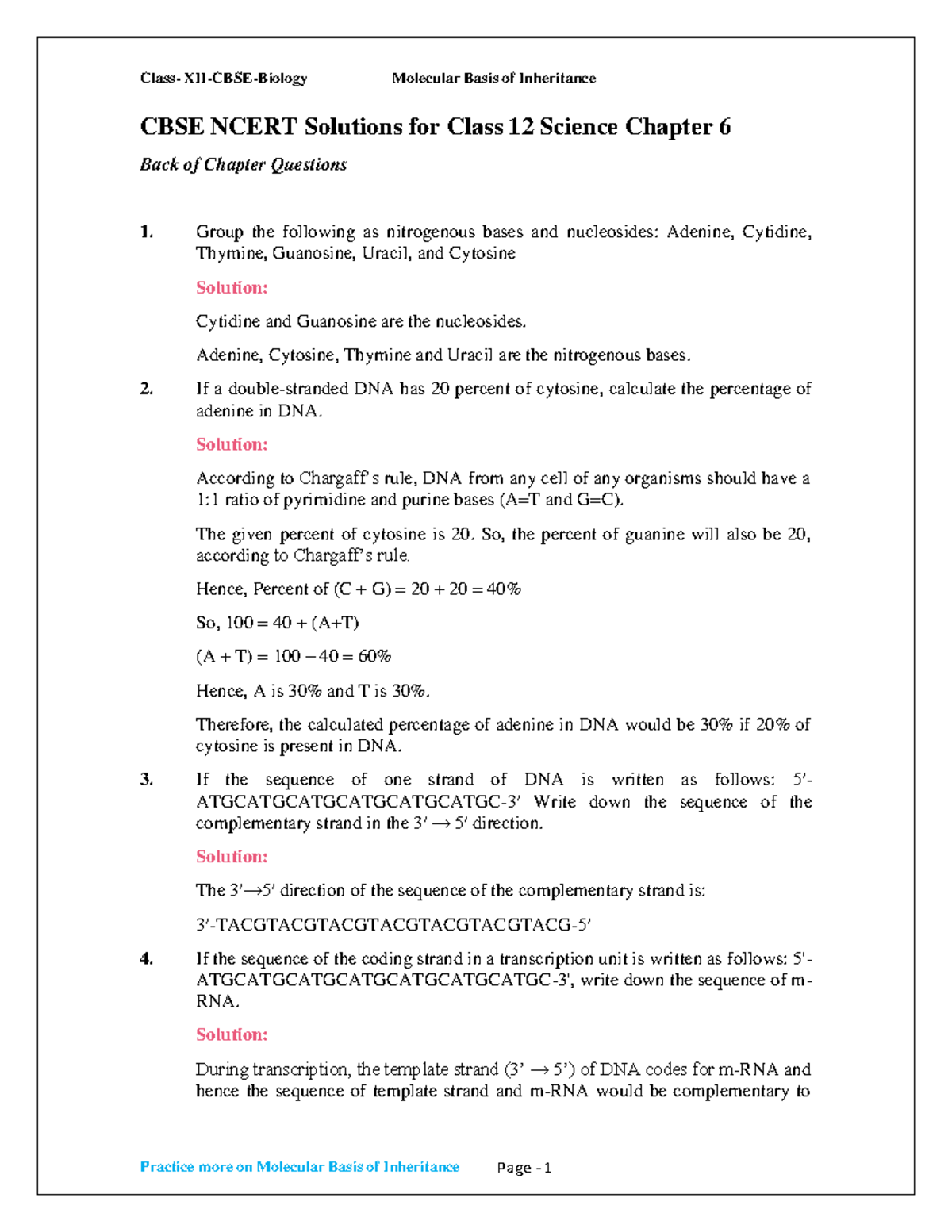 B-4 - Practice Problems And Exercise With Solutions. - Class- XII-CBSE ...