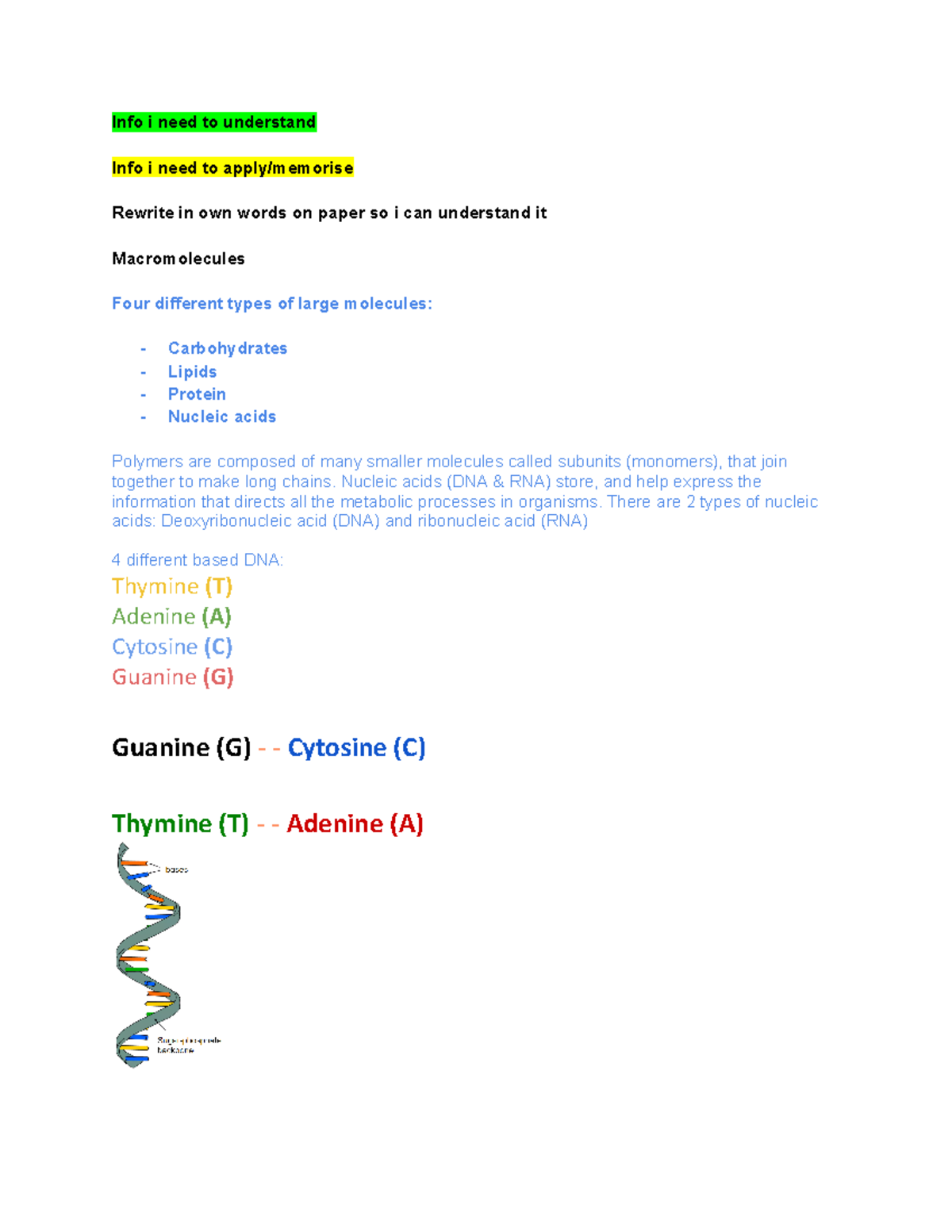 Biology - Info i need to understand Info i need to apply/memorise ...