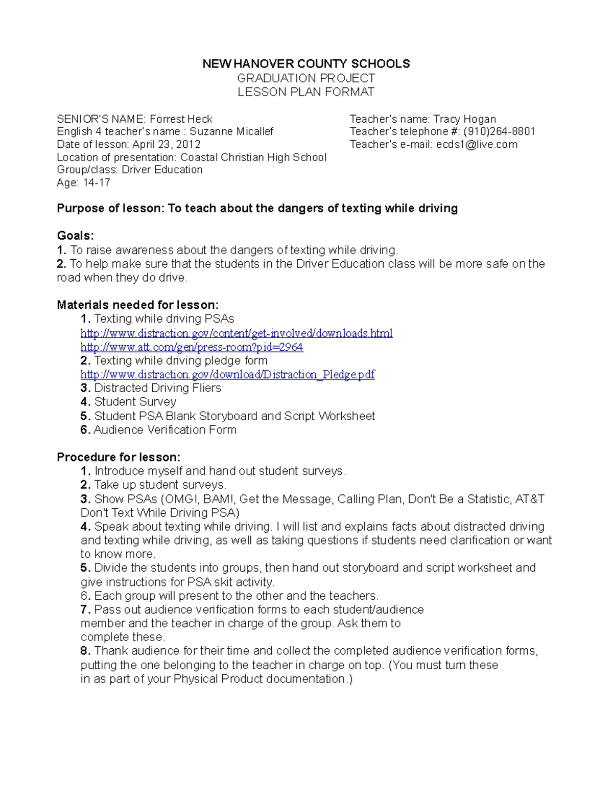 101578859-Lesson-Plan - NEW HANOVER COUNTY SCHOOLS GRADUATION PROJECT ...