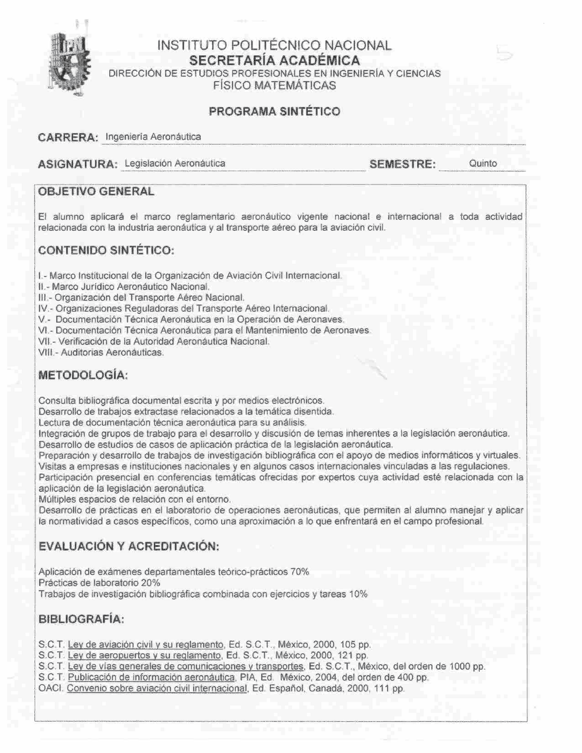 Programa de Estudios de Legislaci n Aeronautica ingenieria