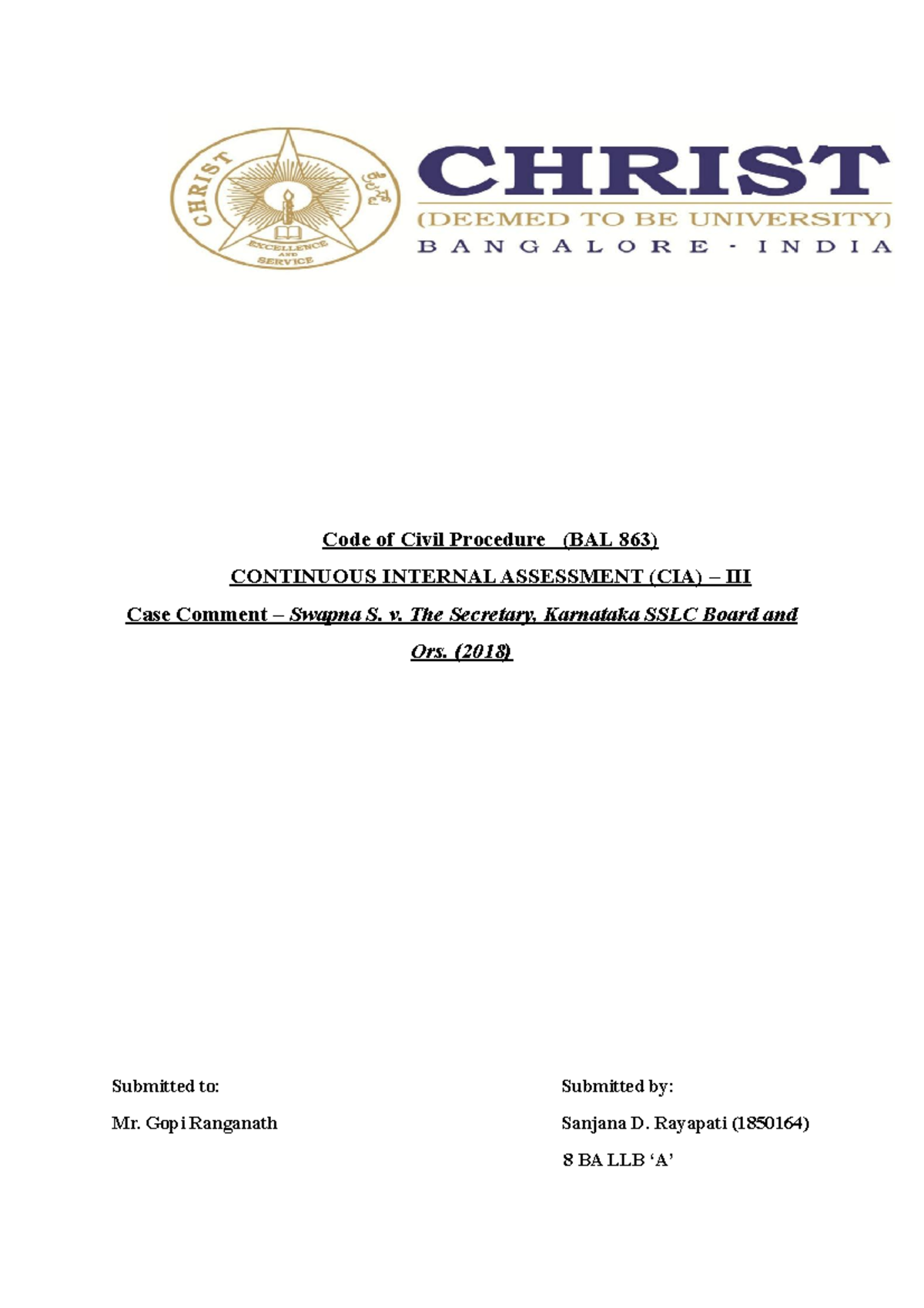 CPC CIA III - notes - Code of Civil Procedure (BAL 863) CONTINUOUS ...