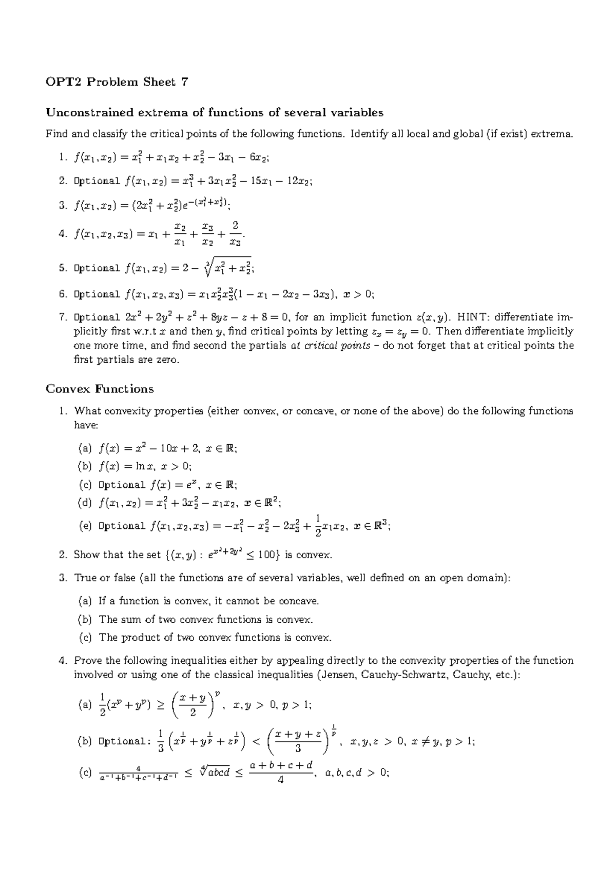 MATH20600 2011-2012 Problem Sheet 7 - OPT2 Problem Sheet 7 ...