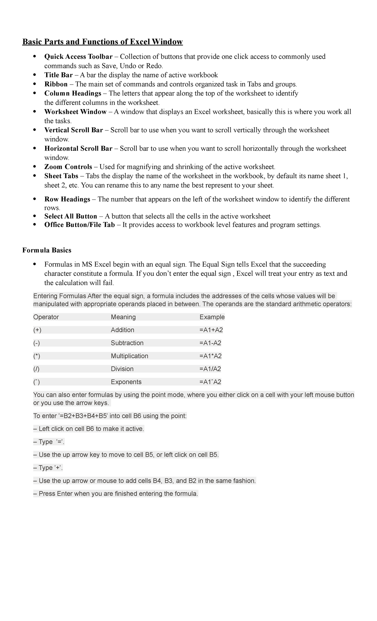 Basic Parts And Functions Of Excel Window Title Bar A Bar The 