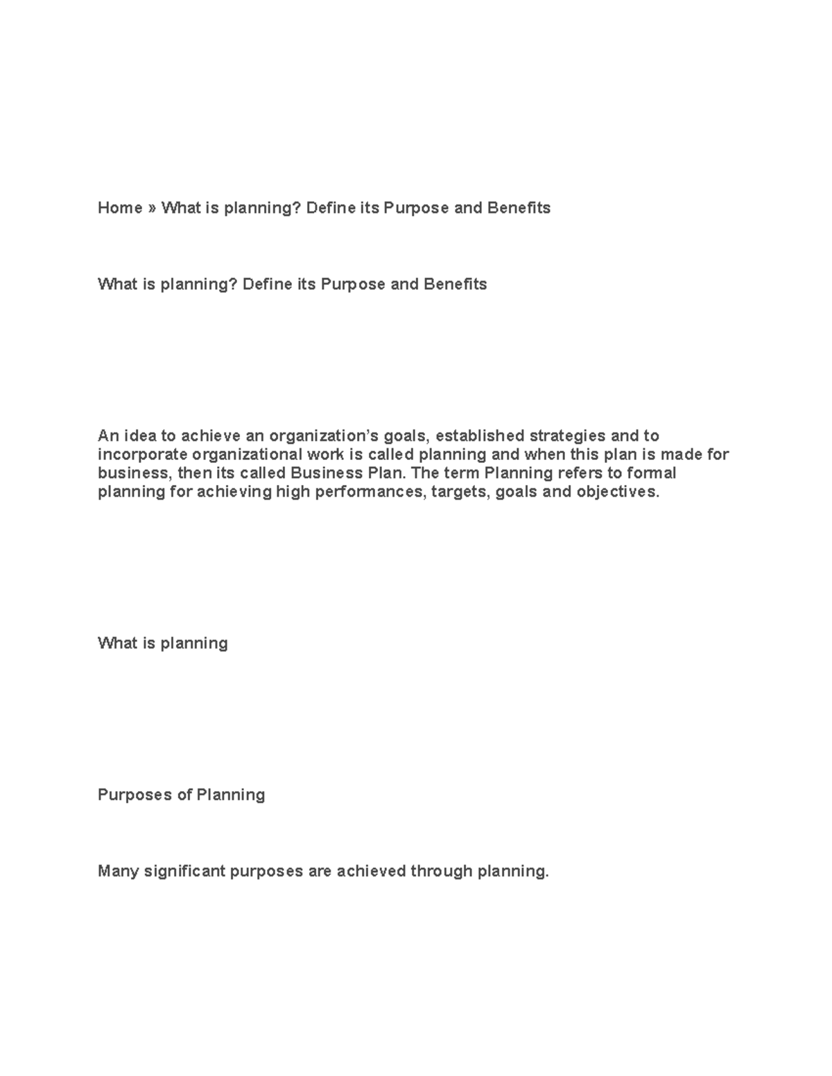 What is planning Define its Purpose and Benefits The term Planning