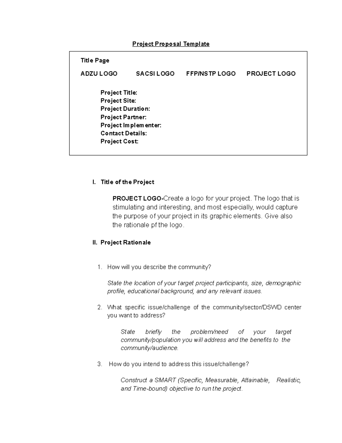 Project- Proposal- Template - Project Proposal Template Title Page ...