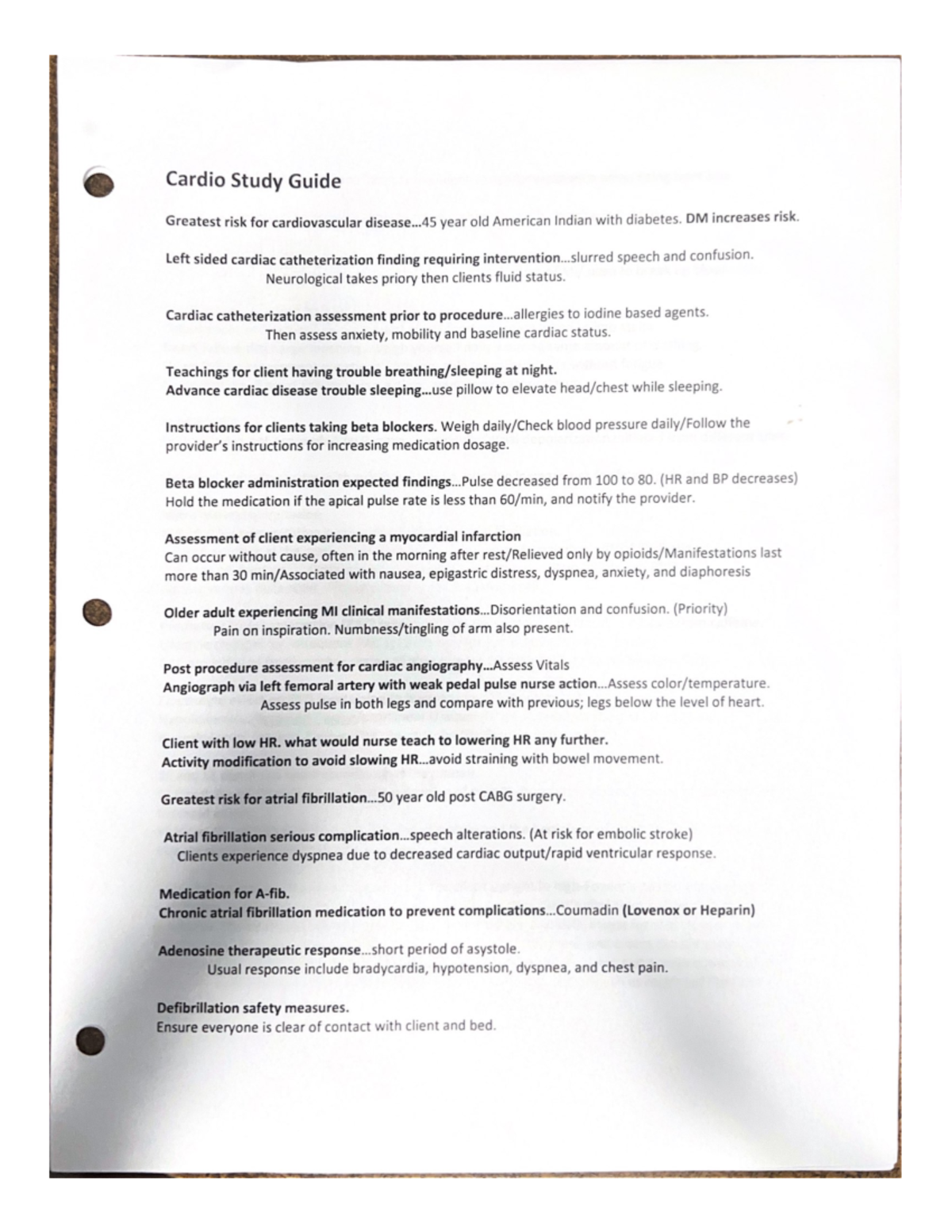 Cardio Study Guide - RNSG 1780 - Studocu