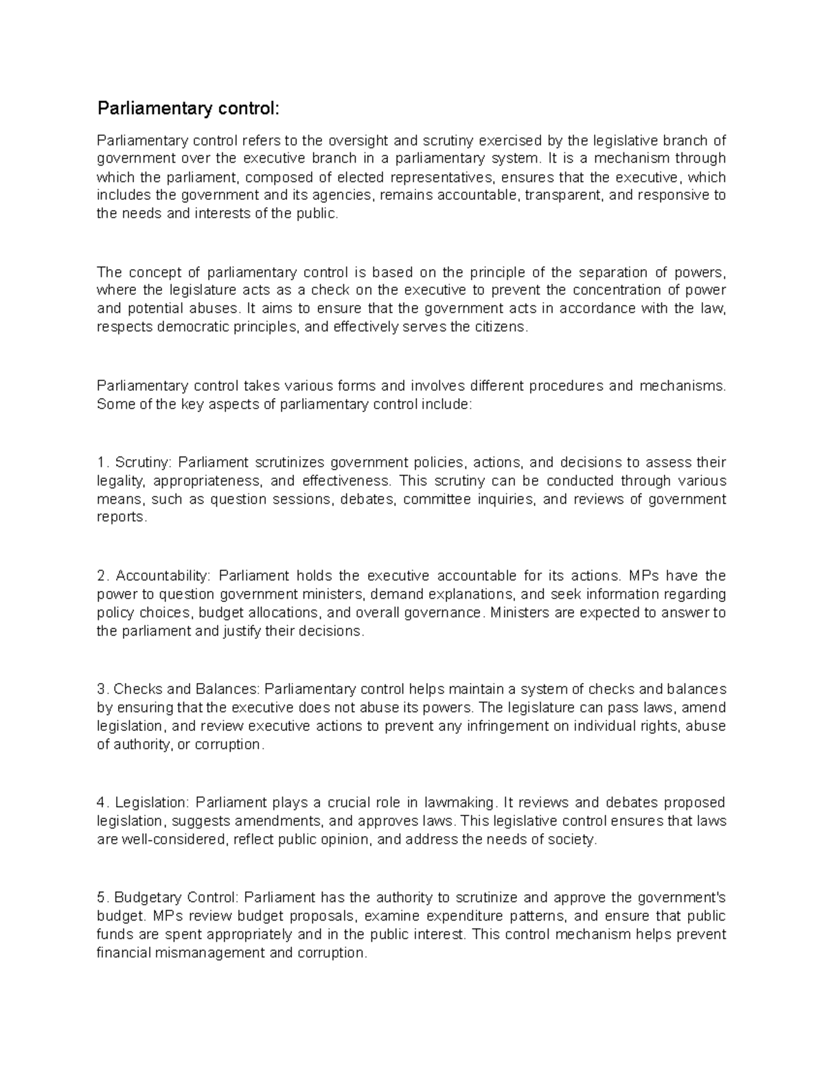 Parliamentary control - Parliamentary control: Parliamentary control ...