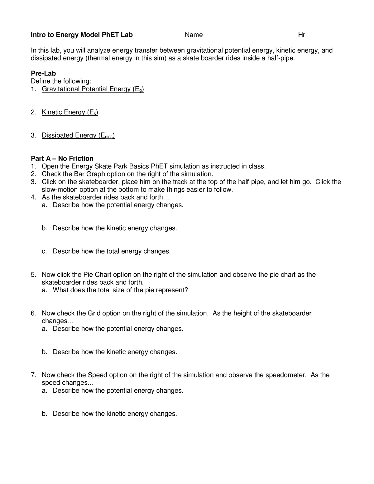 PHET Intro To Energy Model Ph ET Lab - Intro to Energy Model PhET Lab ...