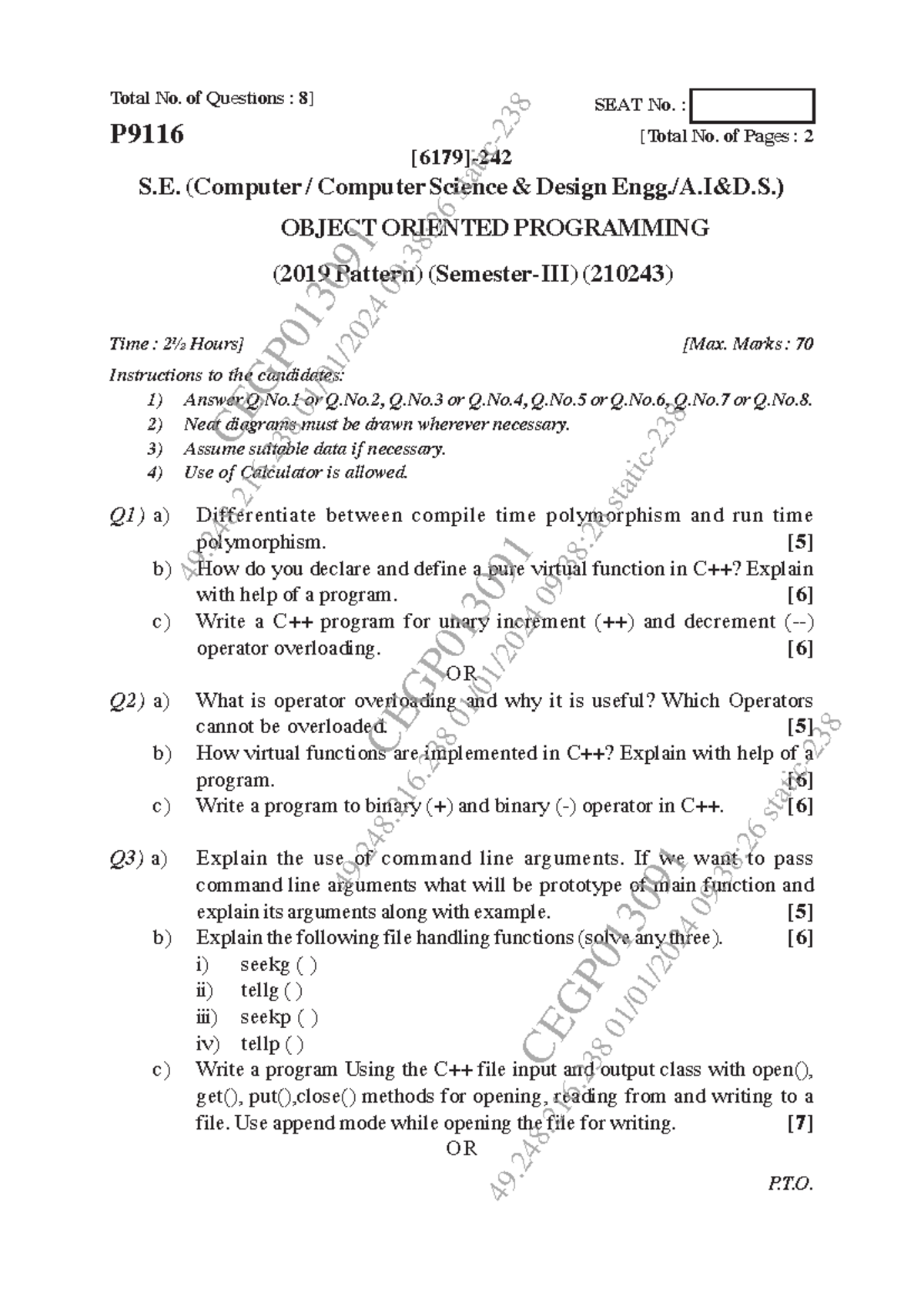 Nov Dec 2023 - 210243: Object Oriented Programming(OOP) - Total No. of ...