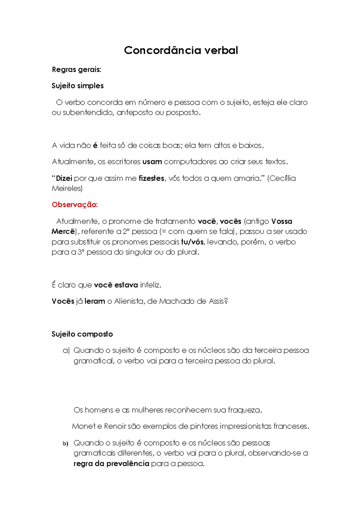 Concordância verbal - Resumo Linguagens Formais - verbal Regras gerais ...