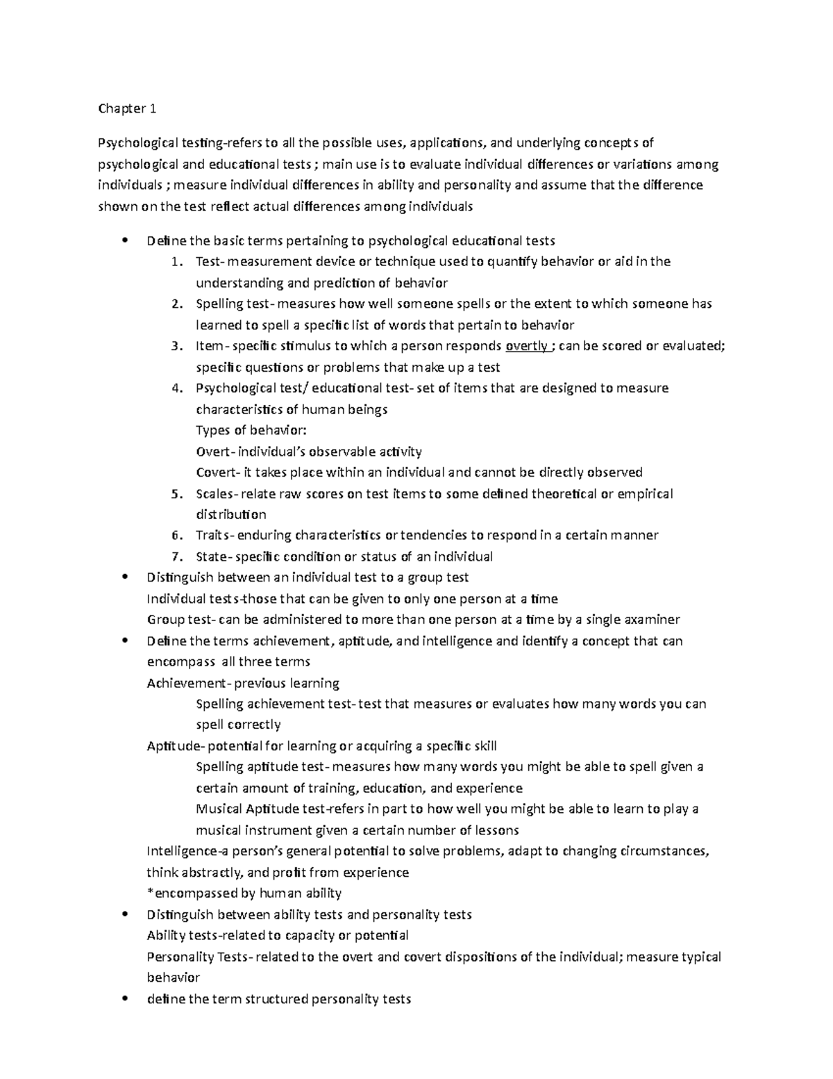 Assessment-chap1and2 - Chapter 1 Psychological to all the possible uses ...