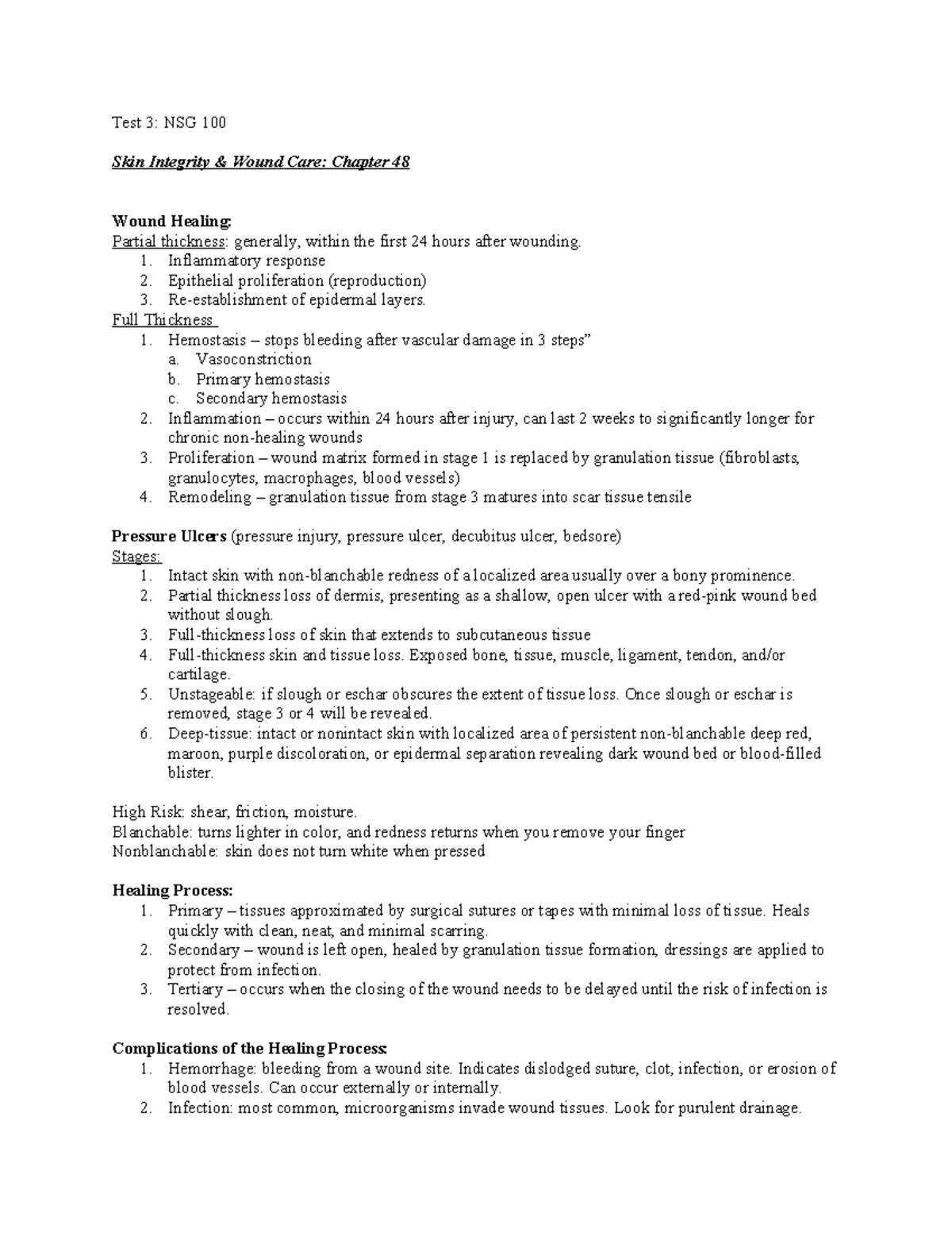 Test 3 study guide - Test 3: NSG 100 Skin Integrity & Wound Care ...