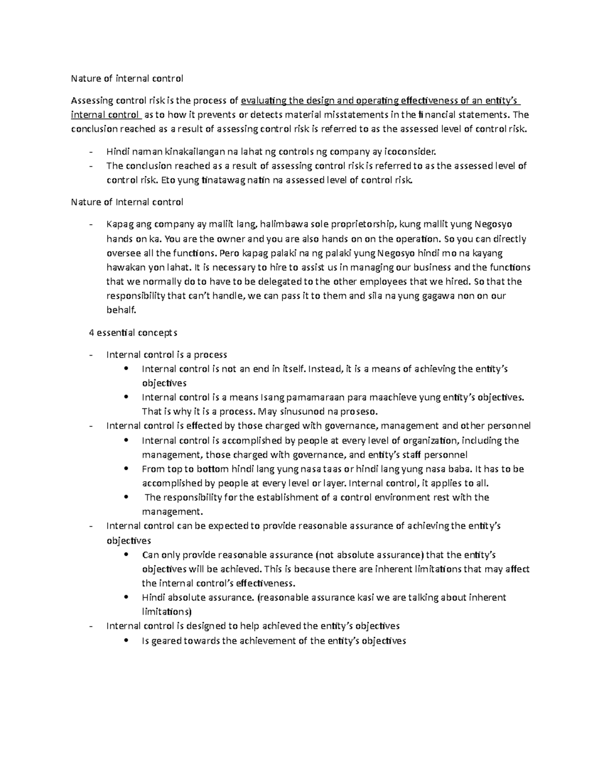 Nature of internal control - Nature of internal control Assessing ...