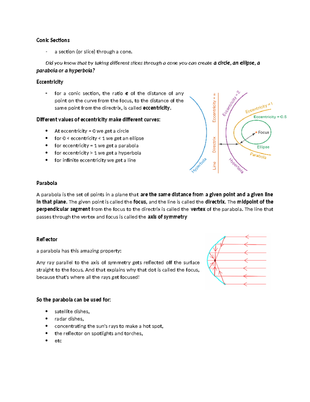 Parabola OPT - Conic Sections a section (or slice) through a cone. Did ...