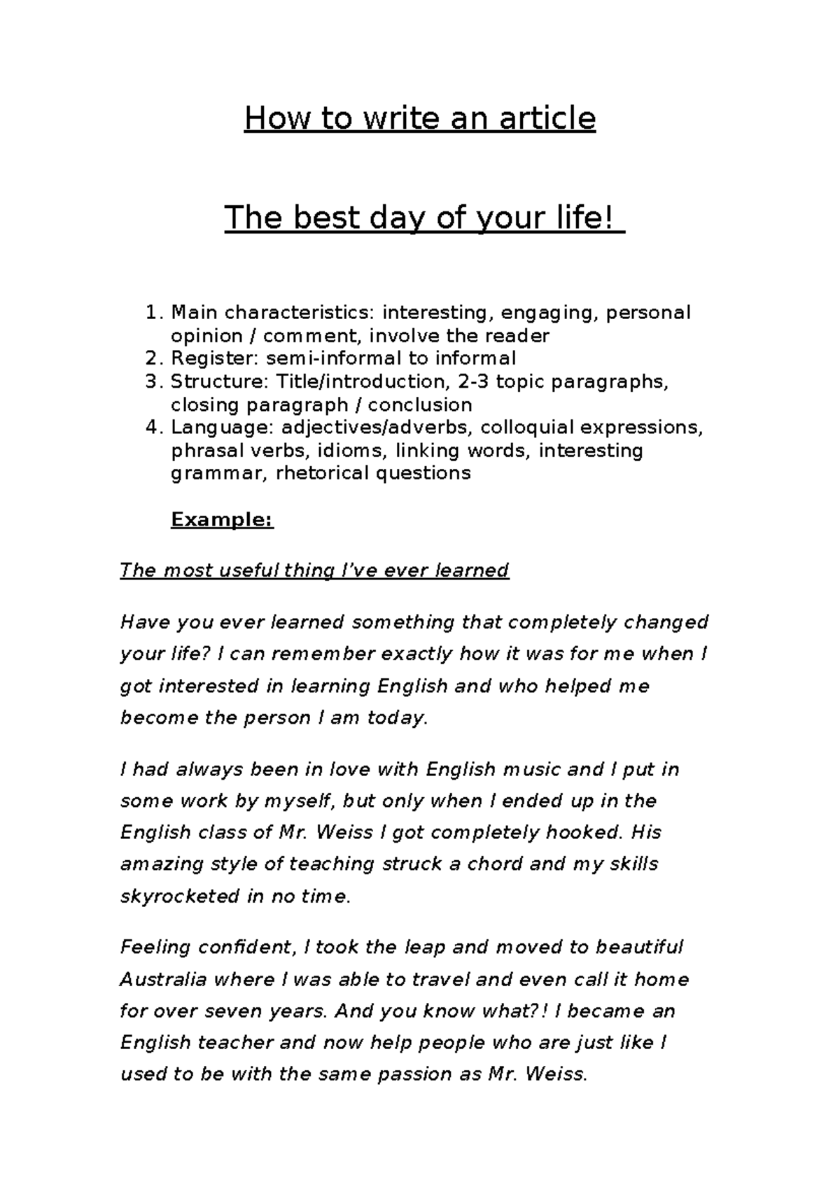 Writing an article - ficha de trabalho - How to write an article The ...