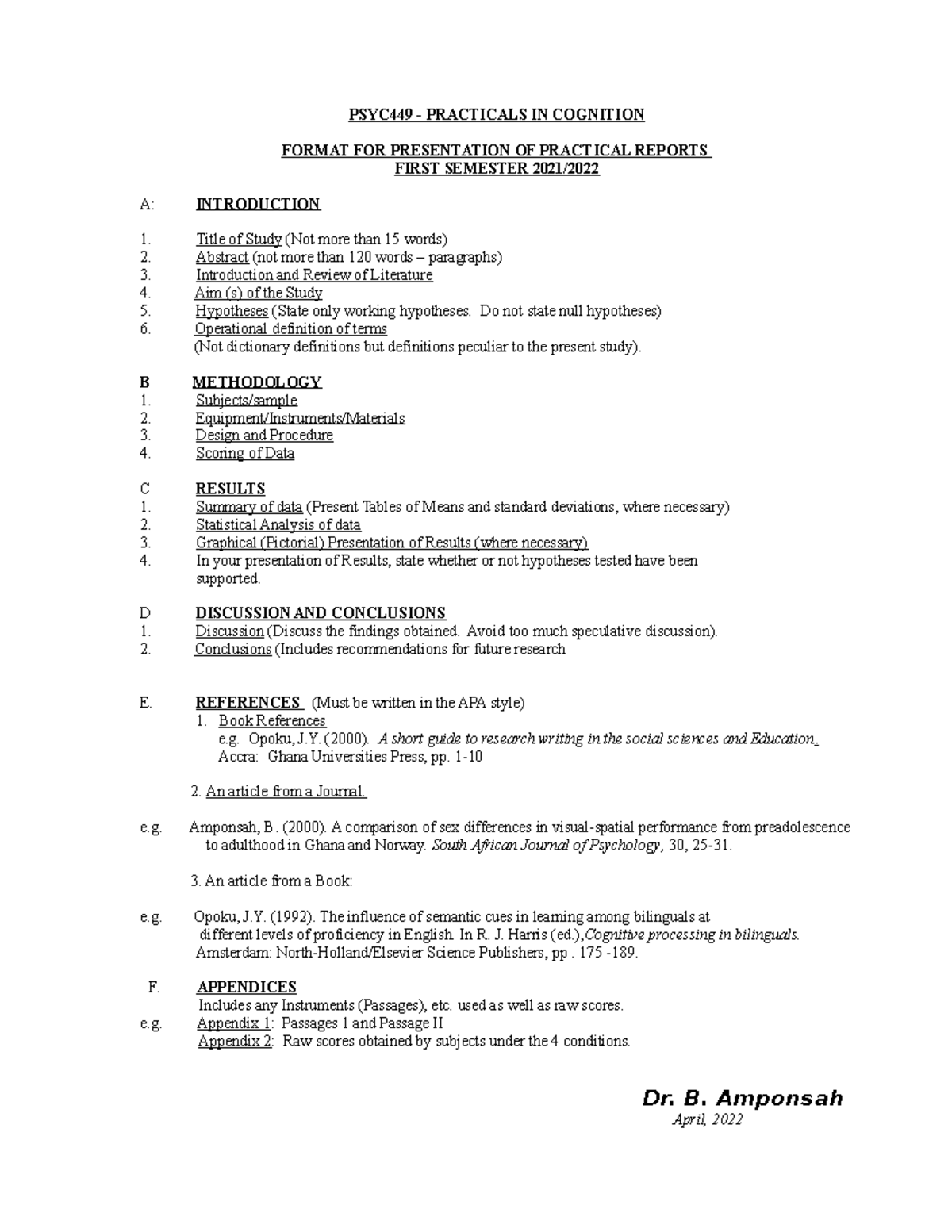 Format of Report - PSYC449 - PRACTICALS IN COGNITION FORMAT FOR ...