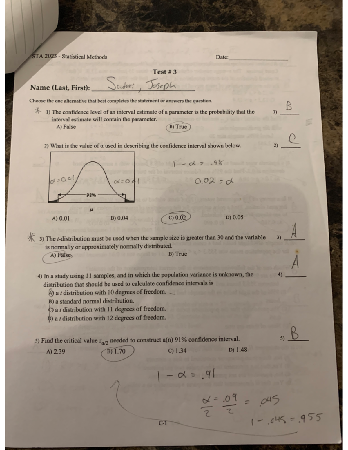 Test 3 Real Deal Page 1 - Test 3 Real Deal Page 1 - STA 2023 - Studocu