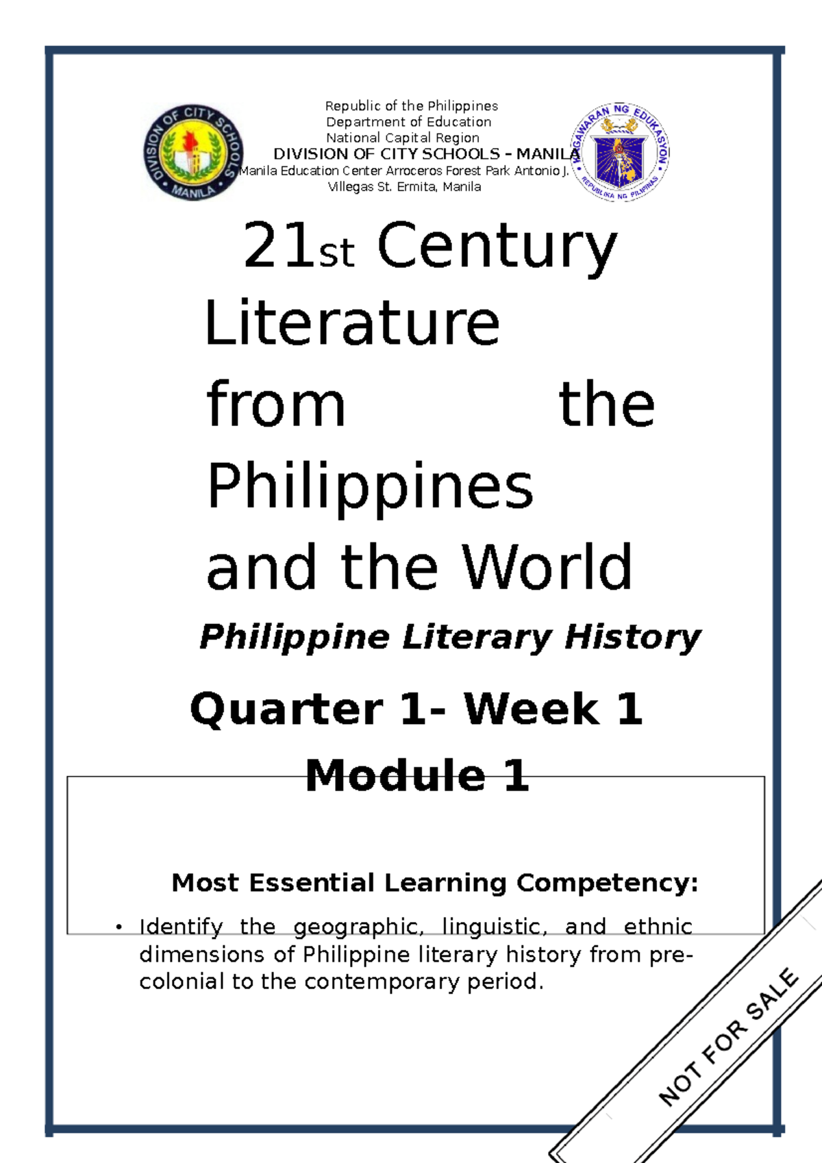 21ST- Century- Literature Q1 W1 Mod1-10 - Republic Of The Philippines ...