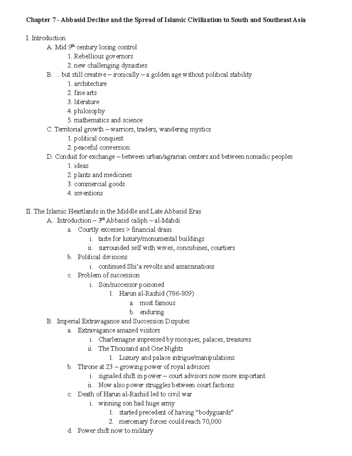 Chapter 7 - Abbasid Decline And The Spread Of Islamic Civilization To ...