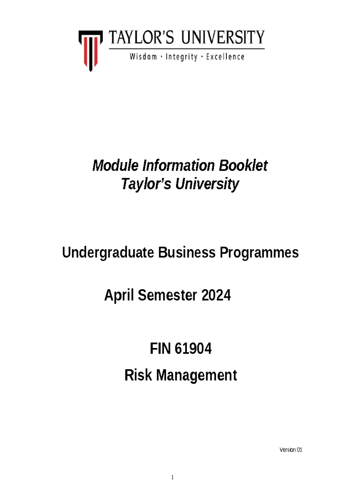 MI Risk Management - Module Information Booklet Taylor’s University ...