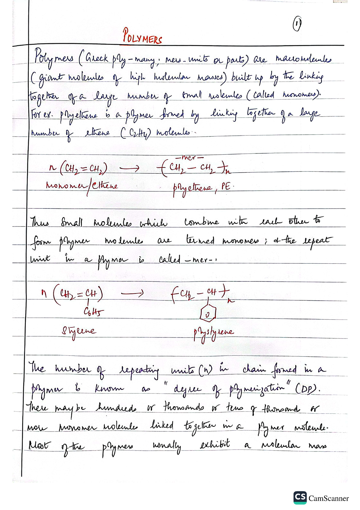 Polymer Notes - Chemistry - Studocu