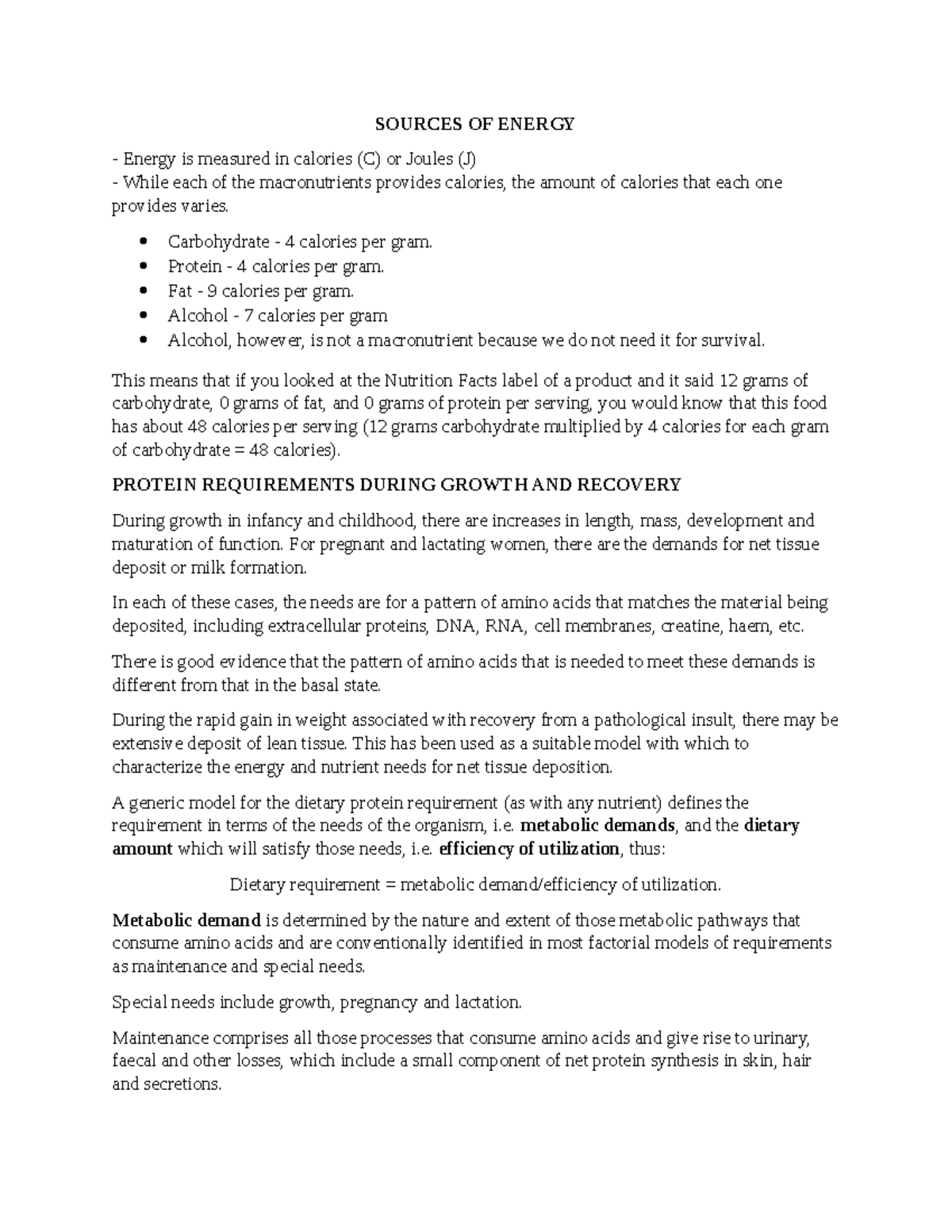 BIO 303 Notes Part 3 1 1 - SOURCES OF ENERGY Energy is measured in ...