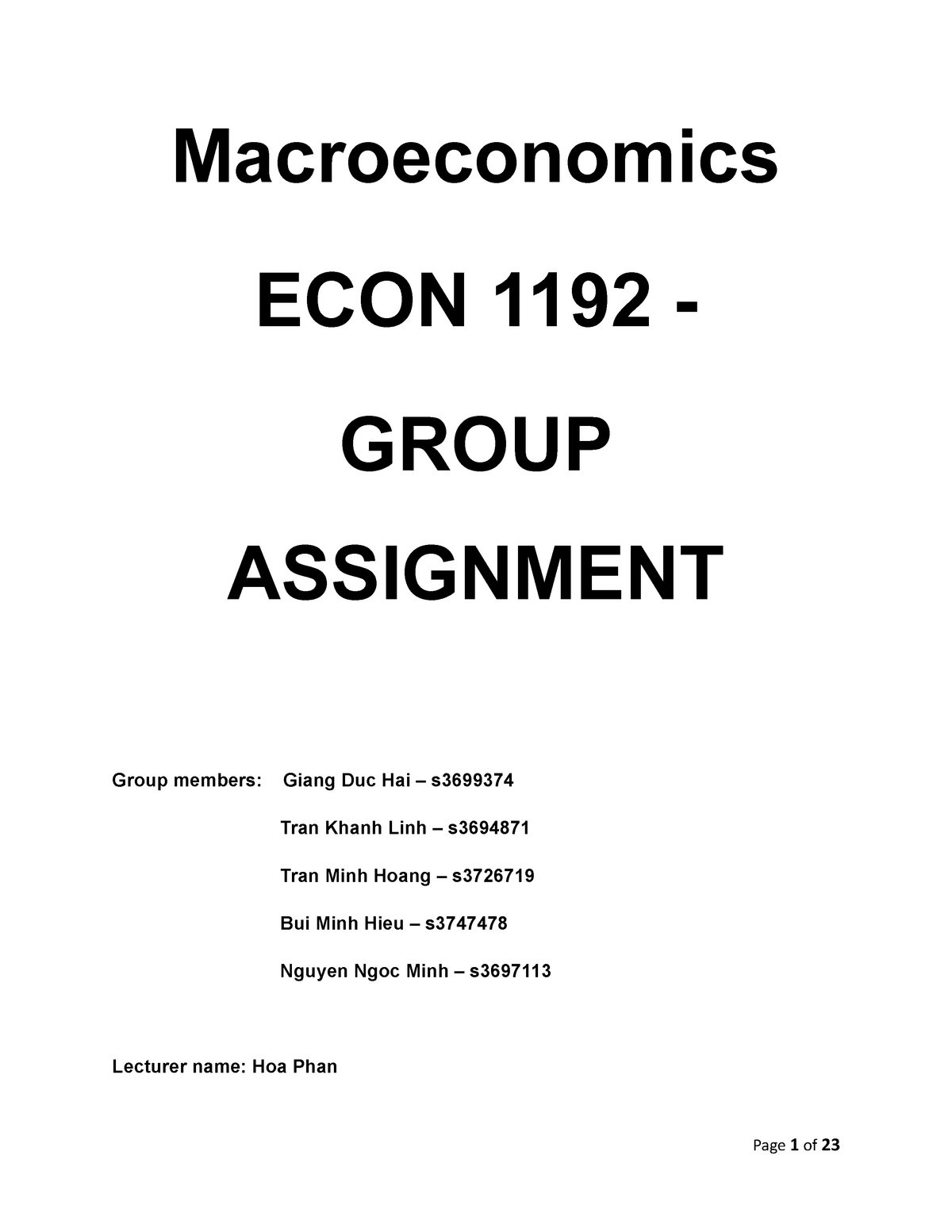 macroeconomics assignment 1