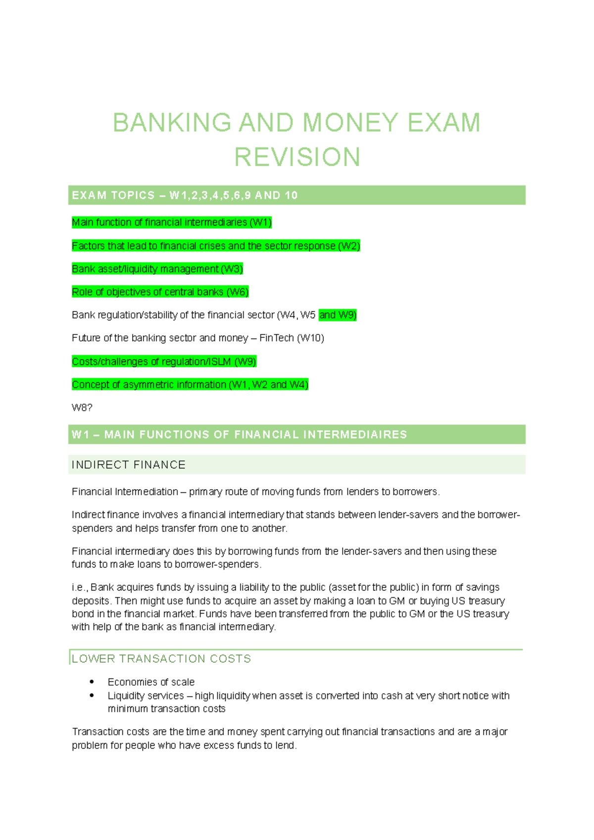 Banking and Money Exam Revision BANKING AND MONEY EXAM REVISION EXAM