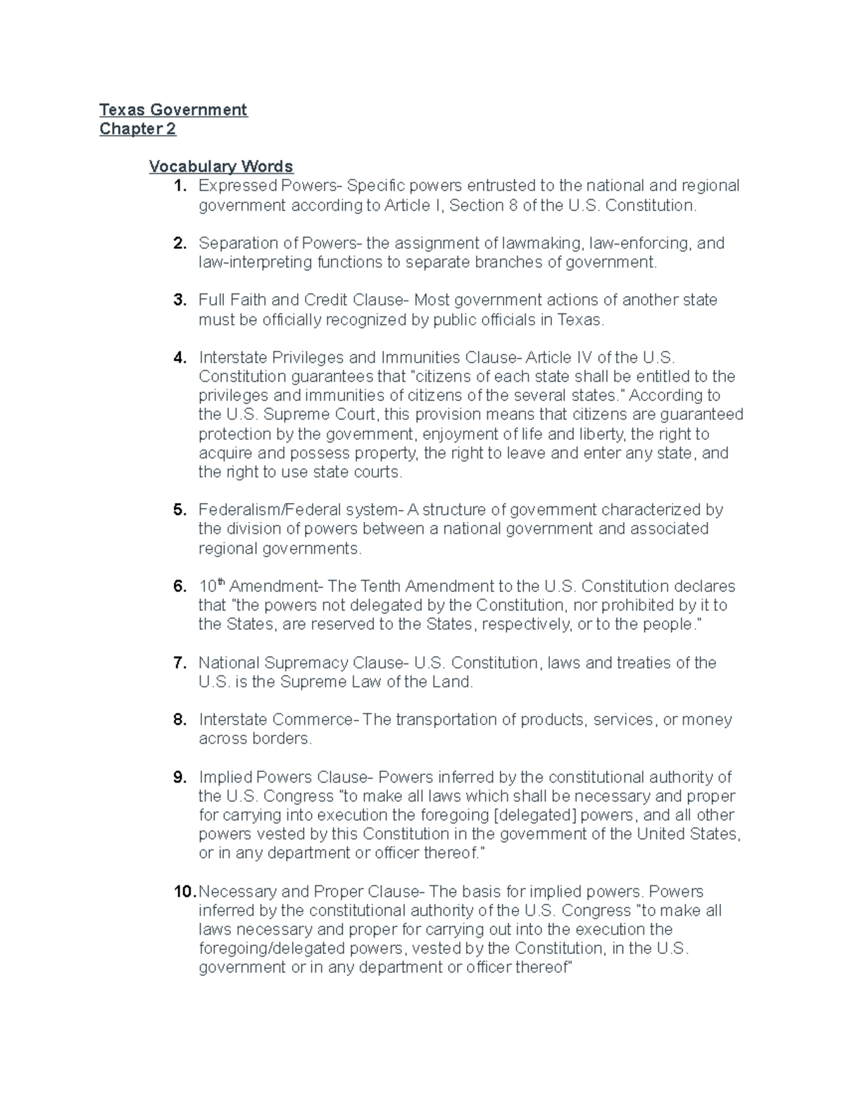 Texas Government Chapter 2 Texas Government Chapter 2 Vocabulary