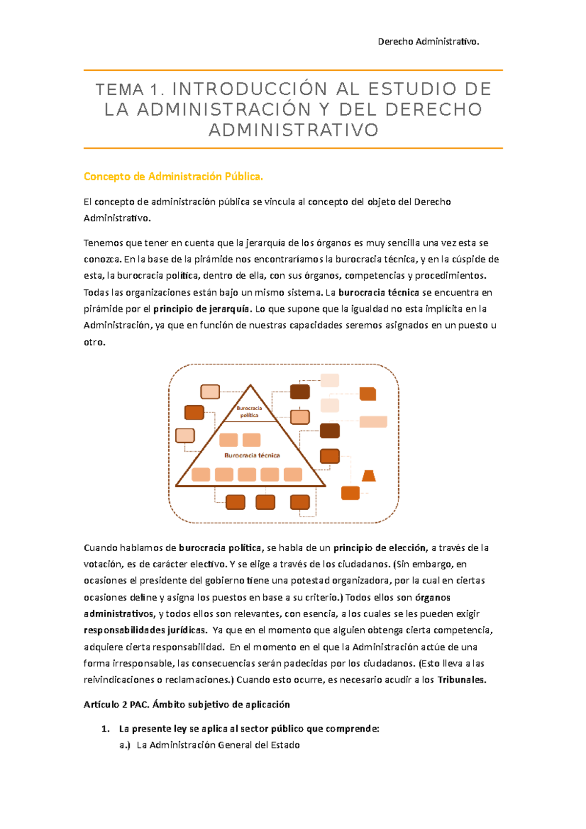 Tema 1 - Derecho Administrativo. TEMA 1. INTRODUCCIÓN AL ESTUDIO DE LA ...