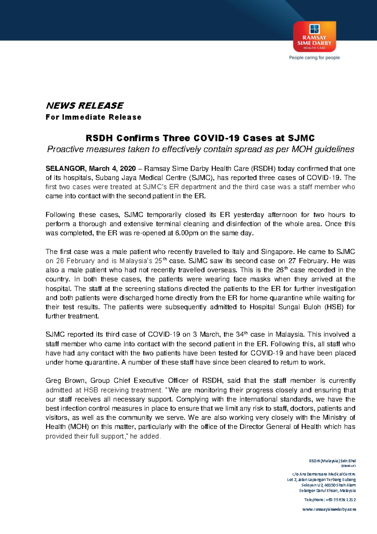 Rsdh Confirms Three Covid 19 Cases At Sjmc Warning Tt Undefined Function 32 Rsdh Malaysia Sdn Studocu