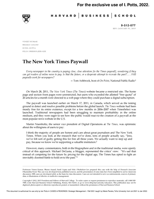 The New York Times Paywall - 9 - 51 2 - 0 7 7 R E V : J A N U A R Y 3 1 , 2  0 1 3 - Studocu