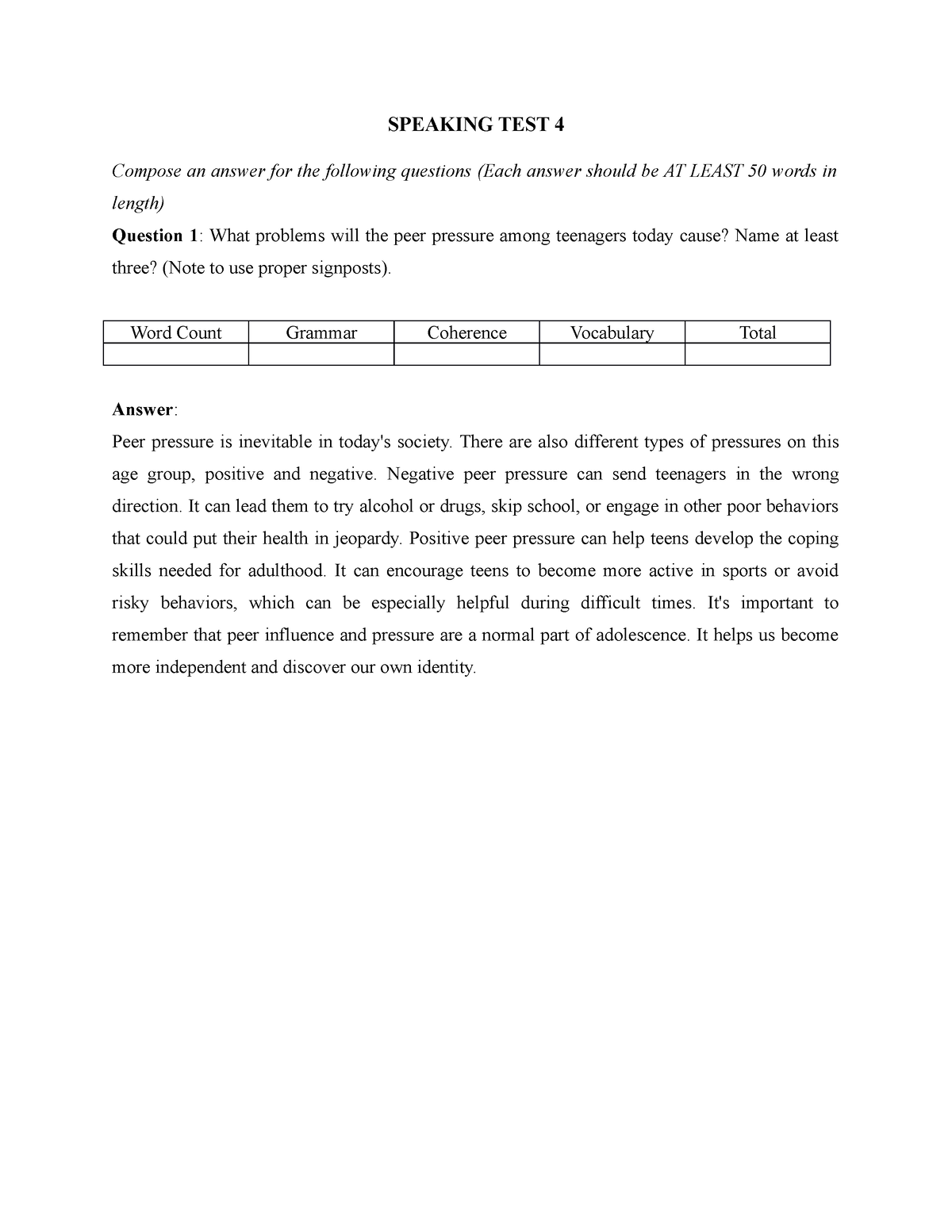 Speaking TEST 4 Ielts Khoa 4.0-5.0 Trinh Do De - English Speaking - NEU ...