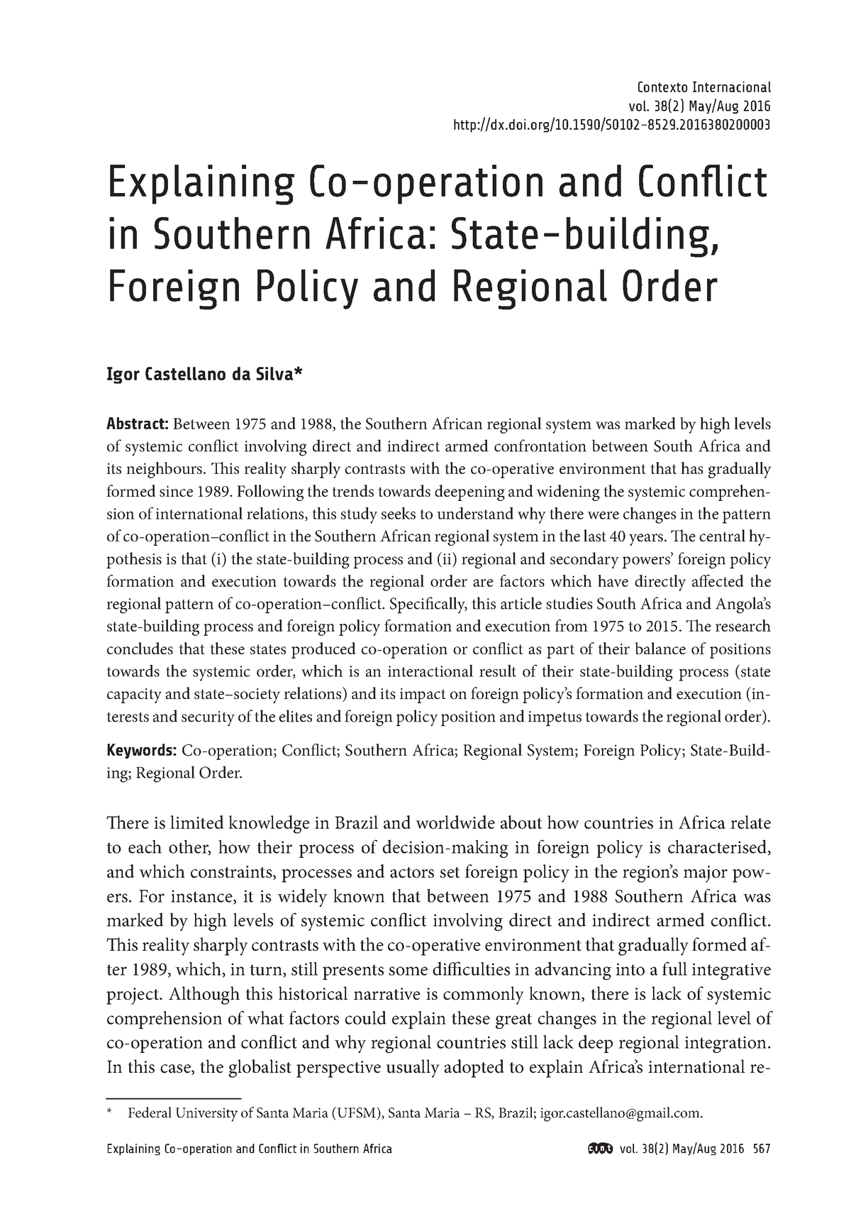 Explaining Co-operation And Conflict In Southern Africa - Stats ...