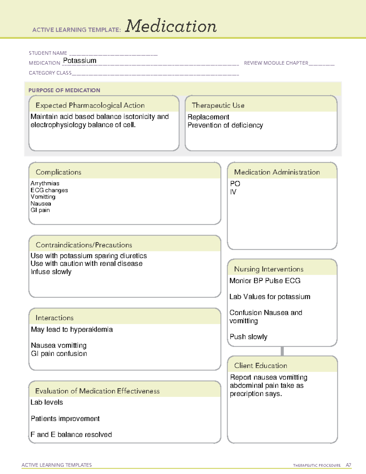 Pot Medication ACTIVE LEARNING TEMPLATES TherapeuTic procedure A