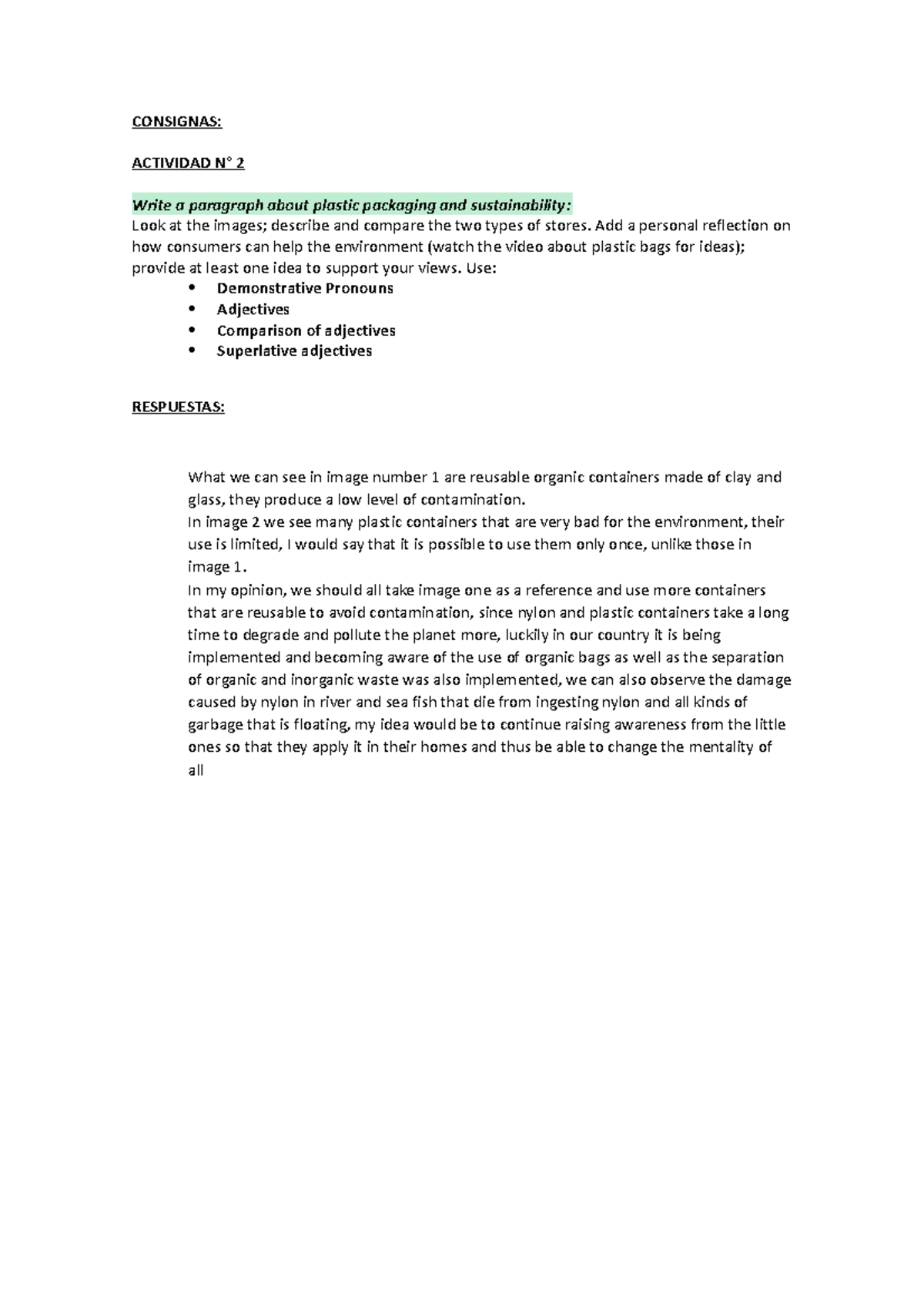 Actividad 2 Ingles Basico - CONSIGNAS: ACTIVIDAD N° 2 Write a paragraph ...