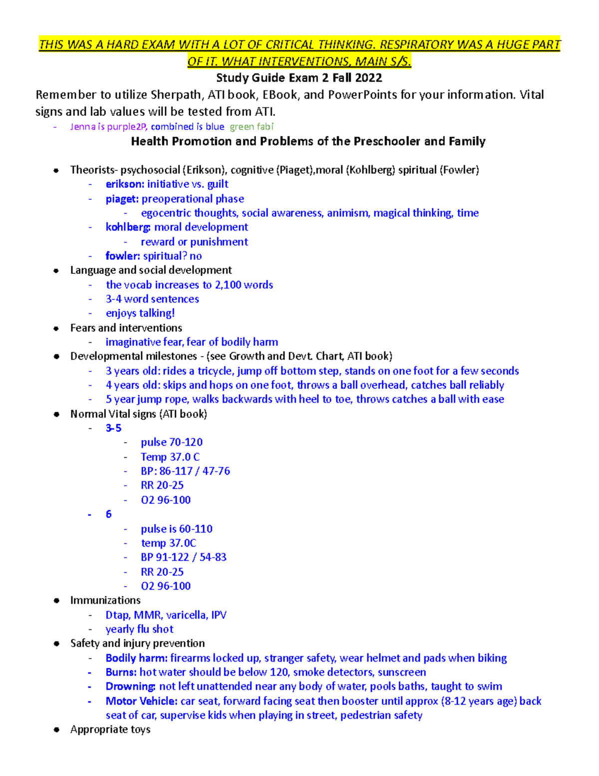 NUR335 PEDS Exam 2 Fall 2022 - THIS WAS A HARD EXAM WITH A LOT OF ...