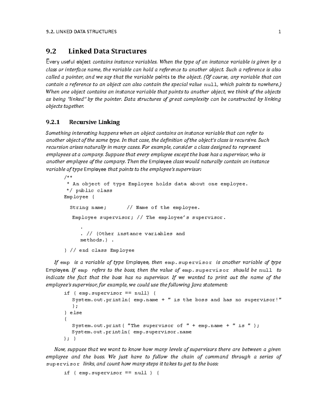 Chp2 - java - 9 Linked Data Structures Every useful object contains ...
