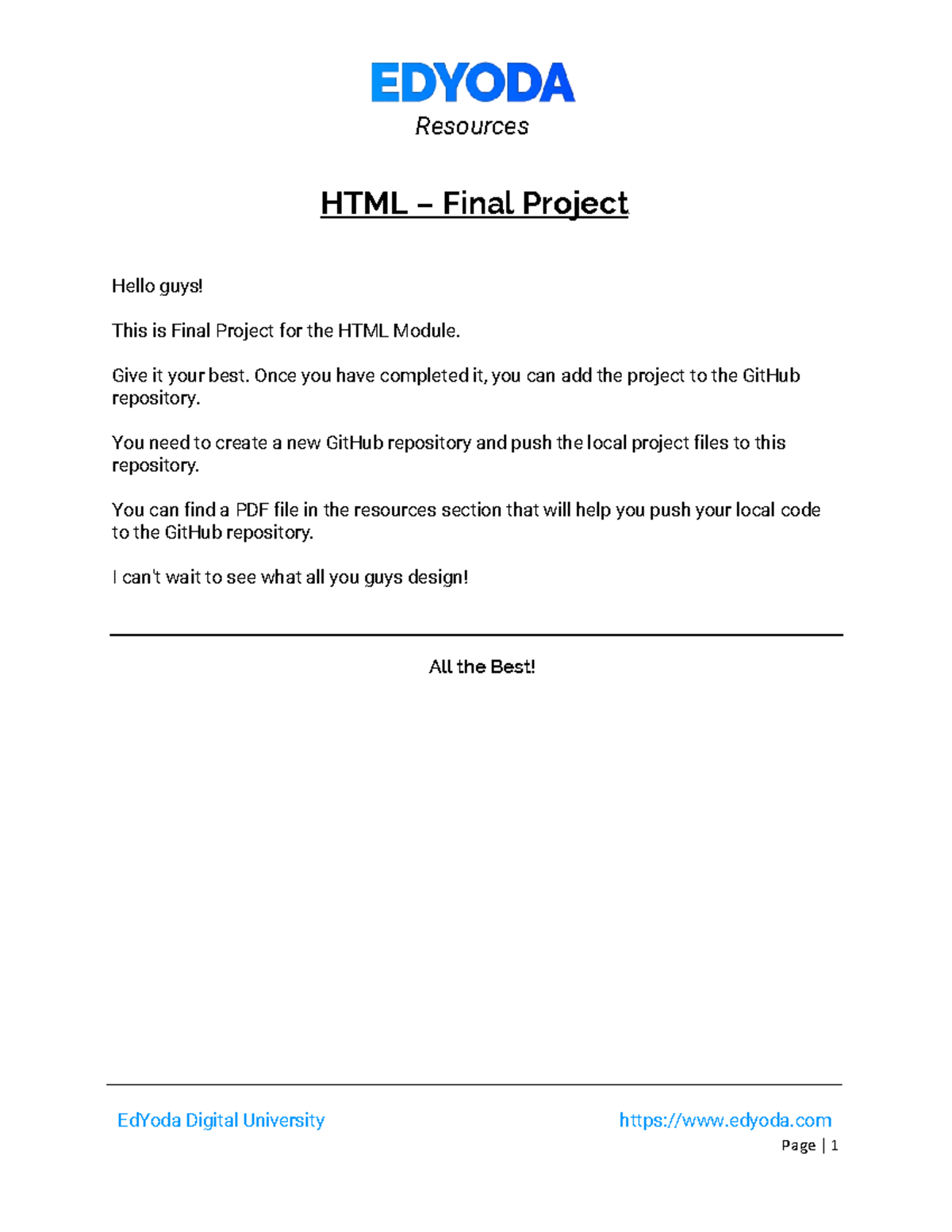 HTML+-+Final+Project+-+Resources - Page | 1 Hello guys! This is Final ...