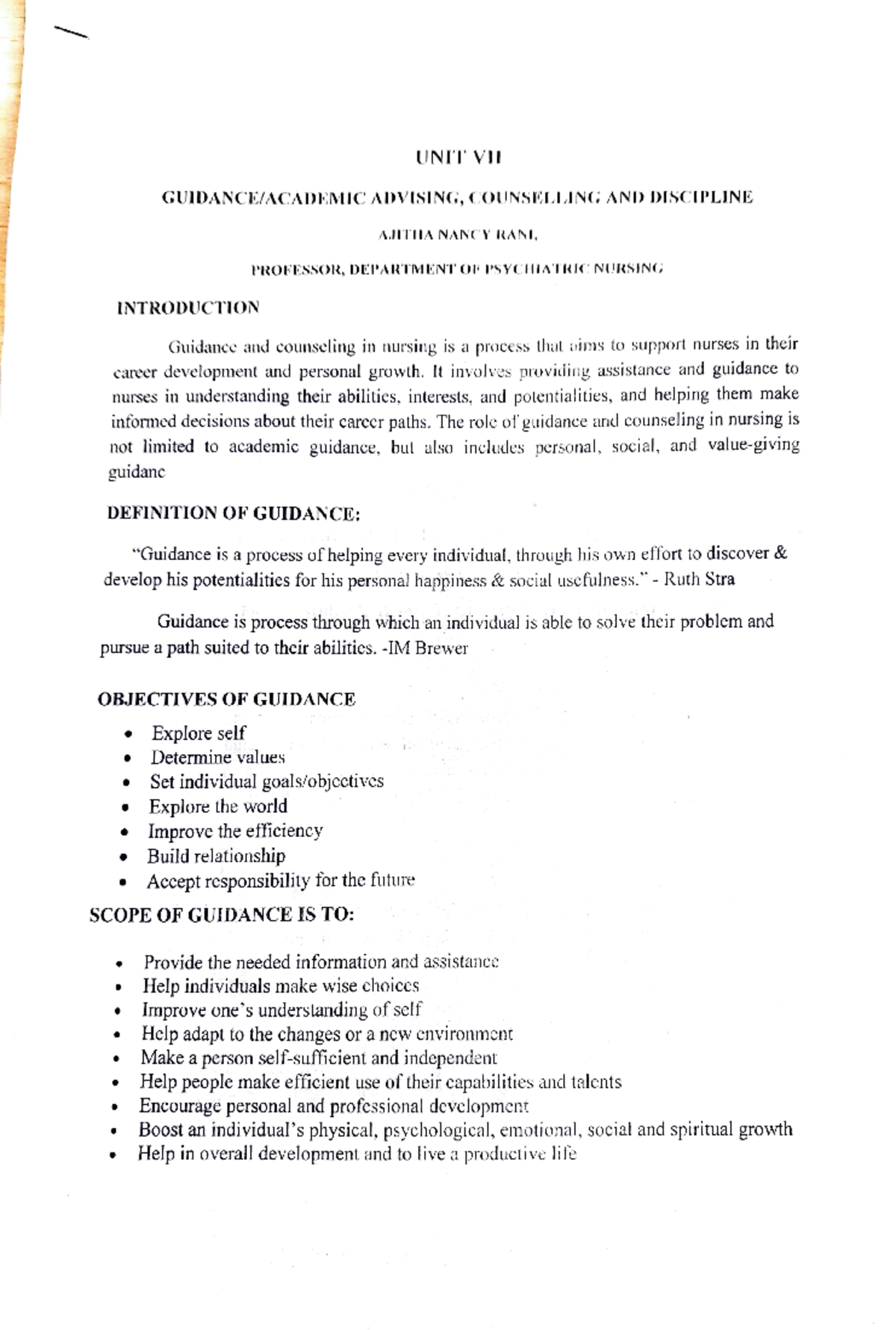 important questions - GUIDANCE/ACADEMICADVISING, COUNSELLING AND ...