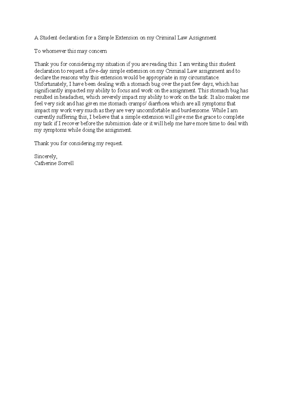 A Student declaration for a Simple Extension on my Criminal Law ...