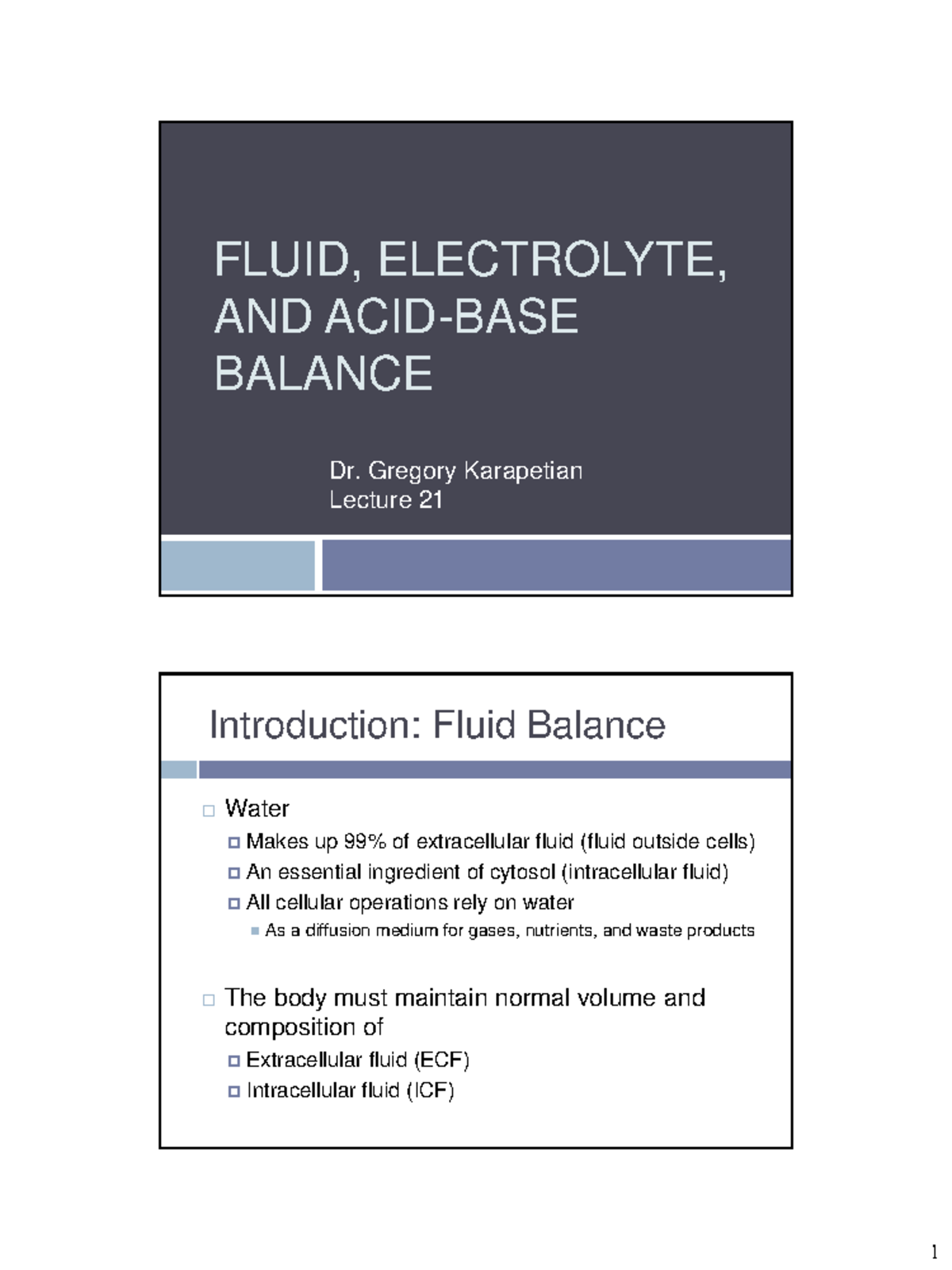 BIO 234 Lec 21 two slides - FLUID, ELECTROLYTE, AND ACID-BASE BALANCE ...